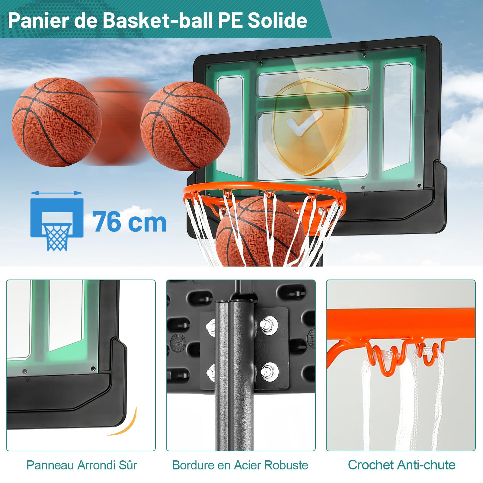 COSTWAY Panier de Basketball sur Pieds avec Hauteur Réglable 90-210 CM, Support de Basket à roulettes avec Base Remplissable Panneau en PE, pour Adultes ou Enfants 3 Ans+