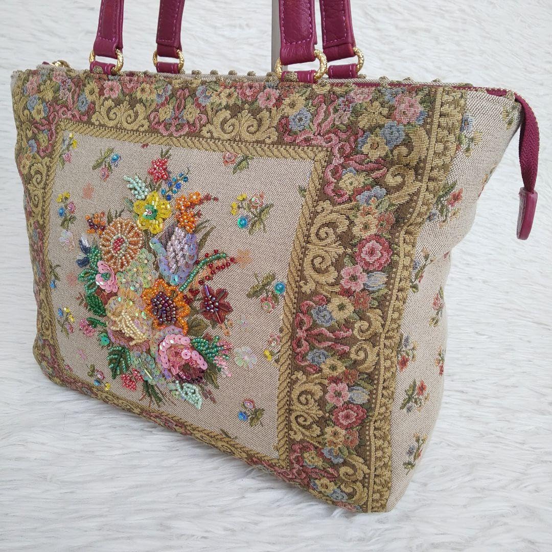 Amazon.co.jp: think Bee トートバッグ ゴブラン織り ビジュー 刺繍  