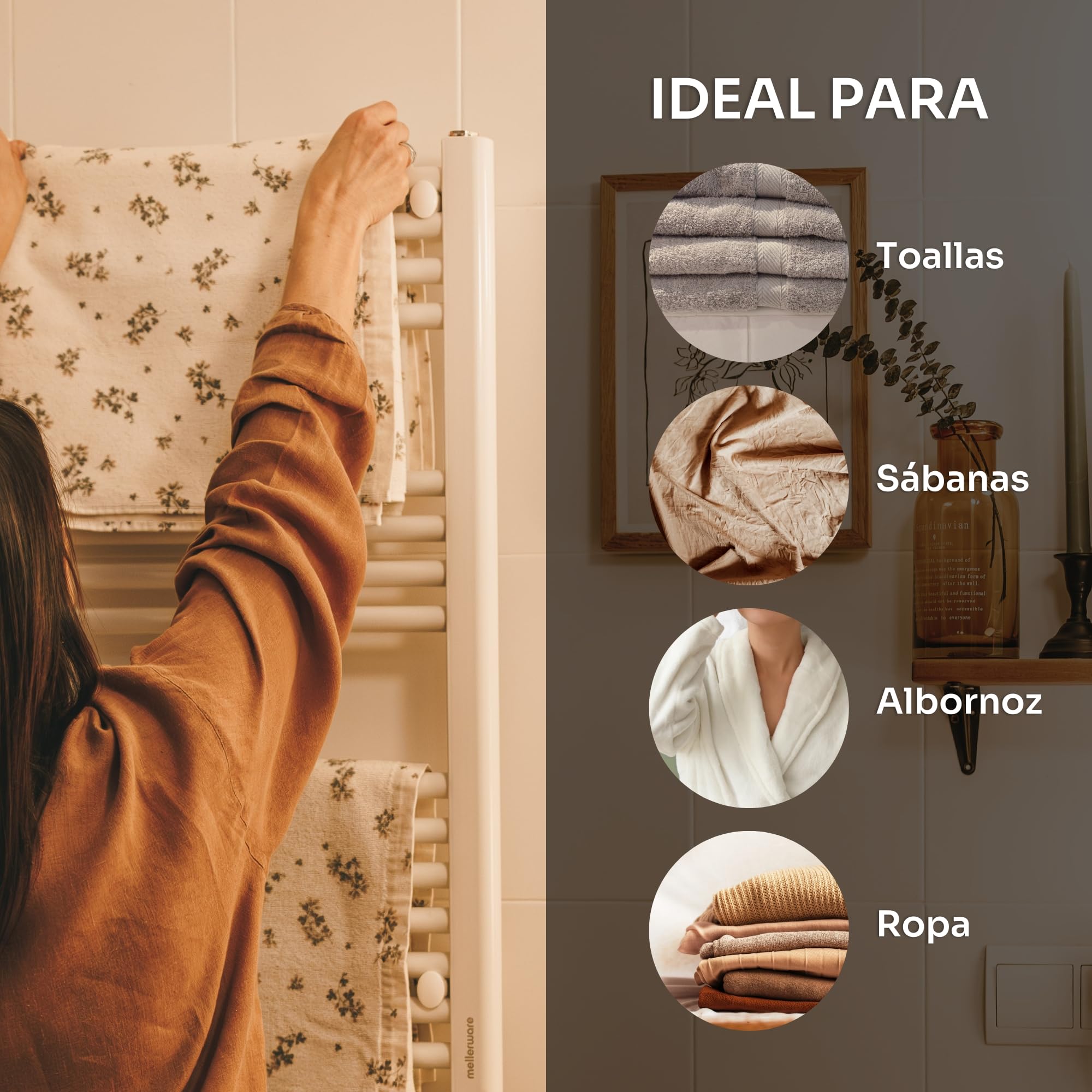 Mellerware - Toallero Eléctrico Cuddly! 500W Bajo Consumo | Programable | 3 Modos (Confort, Eco y Anti-congelante) + función “Ventana Abierta” | Instalación fácil | Aparato con IP24 | White
