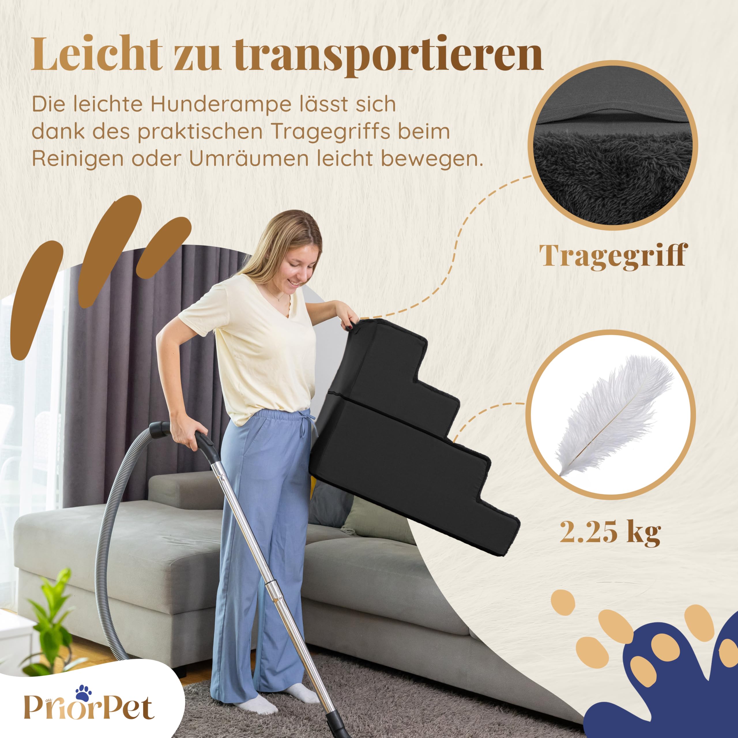 Scala per cani per letto e divano – 4 gradini altezza 58 cm – Schiuma per cani di piccola taglia – Scala per animali domestici sicura e stabile – Rivestimento rimovibile lavabile – Nero