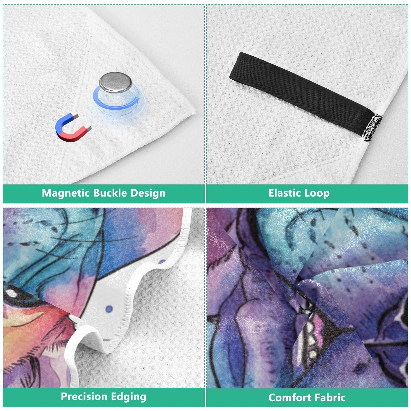 Grandes serviettes de plage avec sacs en maille pour adultes, jolie serviette de bain aquarelle avec fermeture magnétique, anti-sable, absorbante à séchage rapide pour piscine, camping et voyage