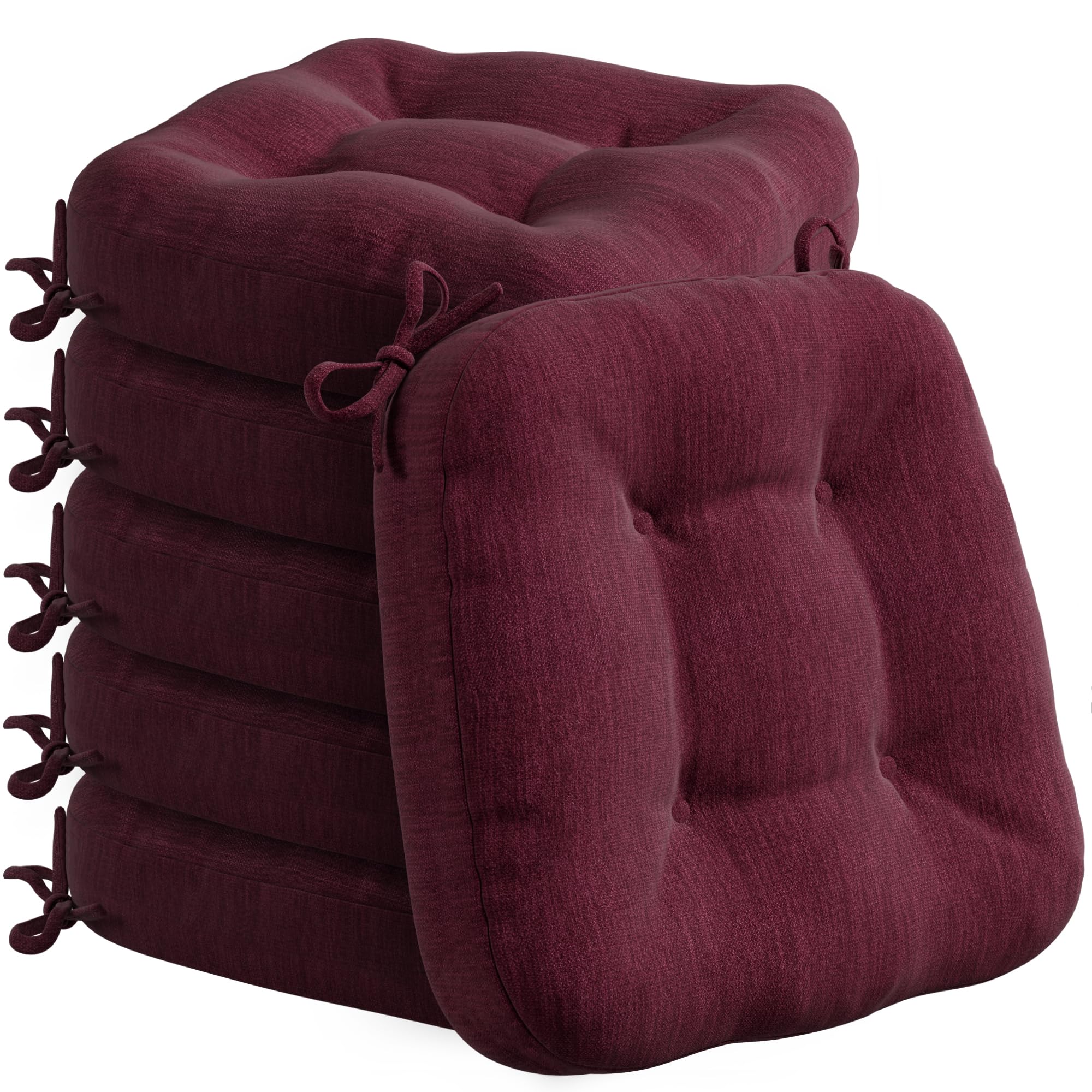 Codi Kitchen Seat Cushions 6 Pack, 8cm Thick Chair Pads For Garden, Wine
