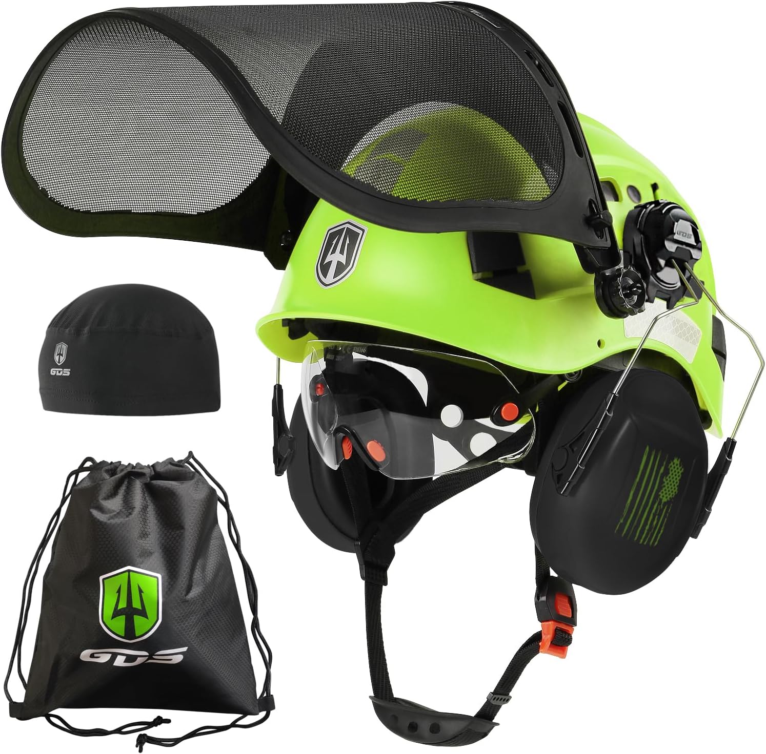 GREEN DEVIL Forestry Chainsaw Safety Helmet with Mesh Face Shield Built-in Visor