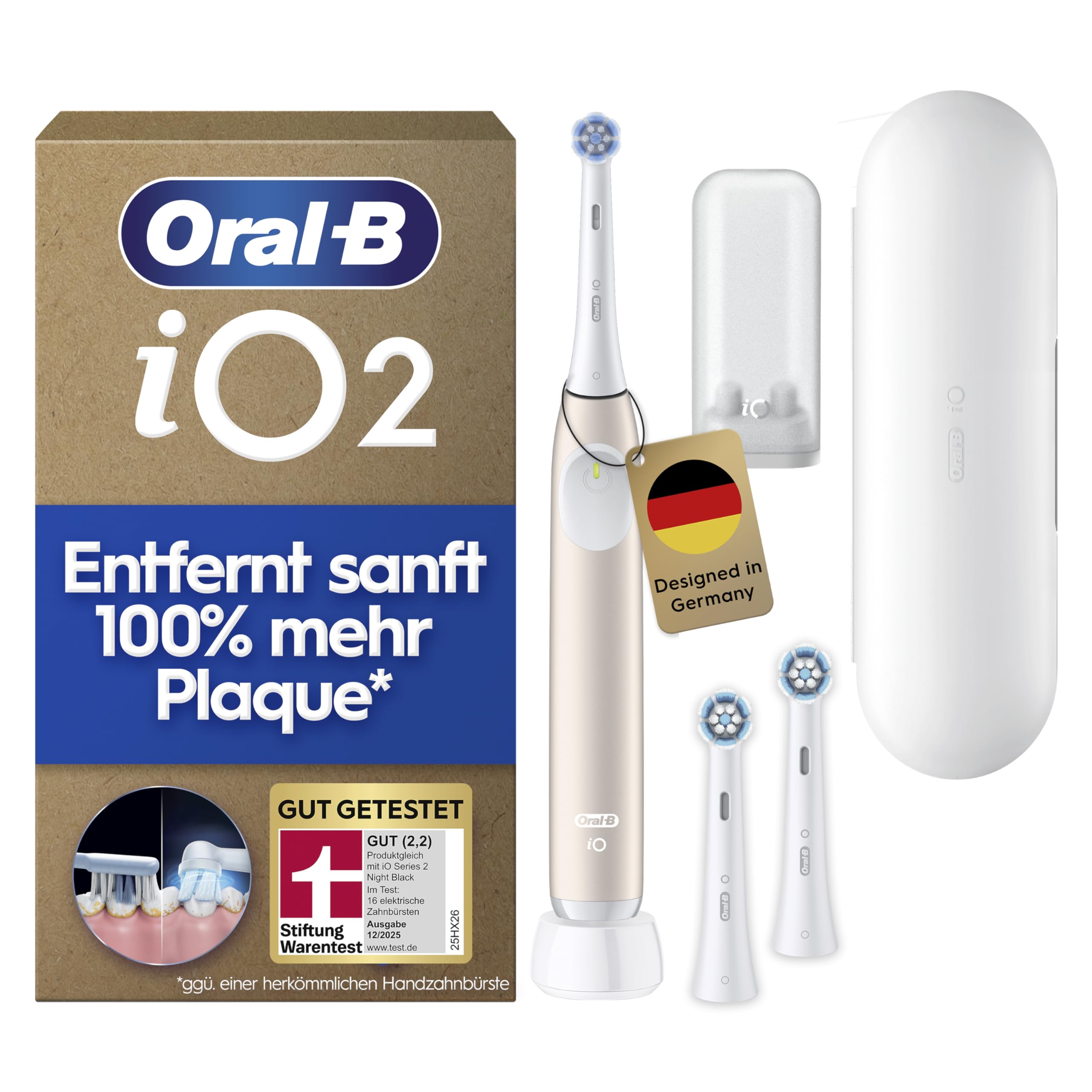 Oral-B iO Series 2 Elektrische Zahnbürste Rosa PLUS Original Oral-B iO Sanfte Reinigung Aufsteckbürste Weiß 3x