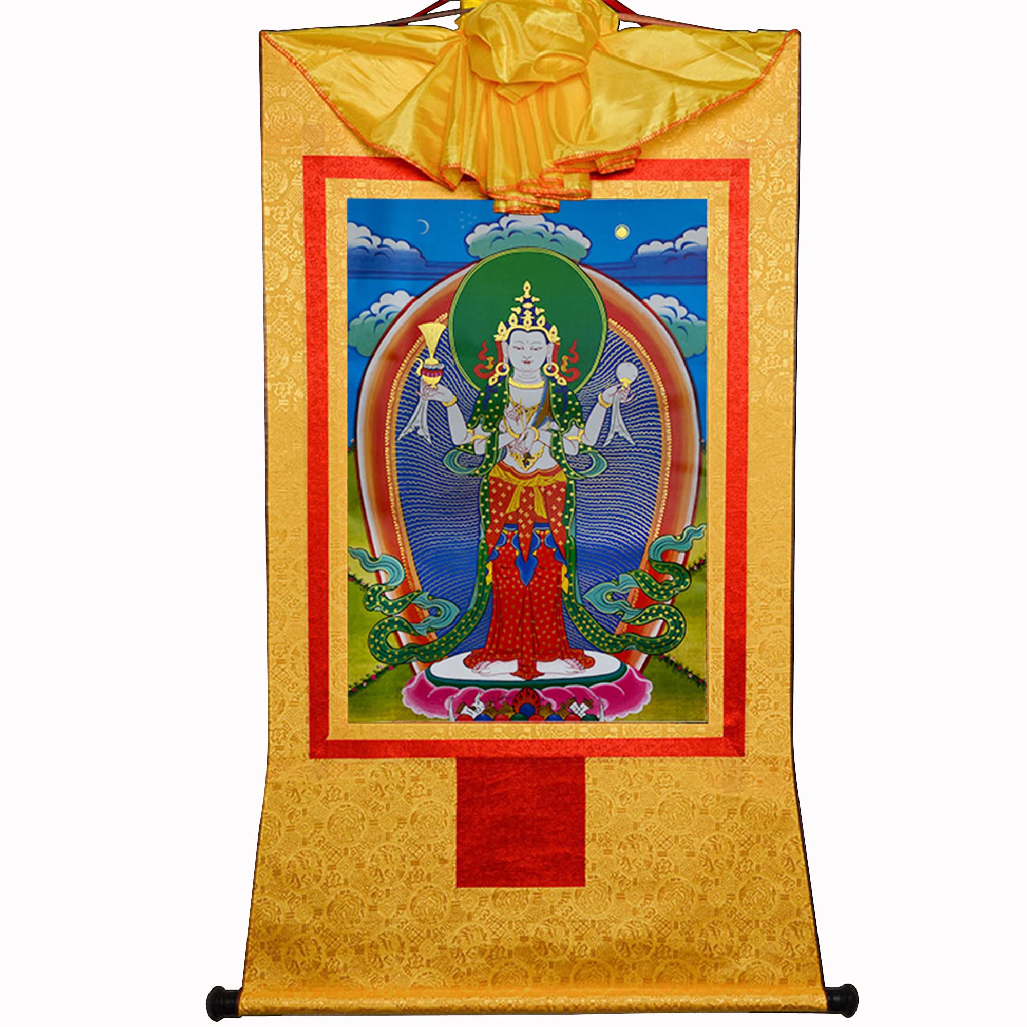 Gandhanra Thangka Tibetische Wandbehang,Chenrezig Thagnka,Heißgeprägter Buddha Wandteppich für Zen Wohnkultur, Meditation, Spirituelle Entspannung und Ruhe