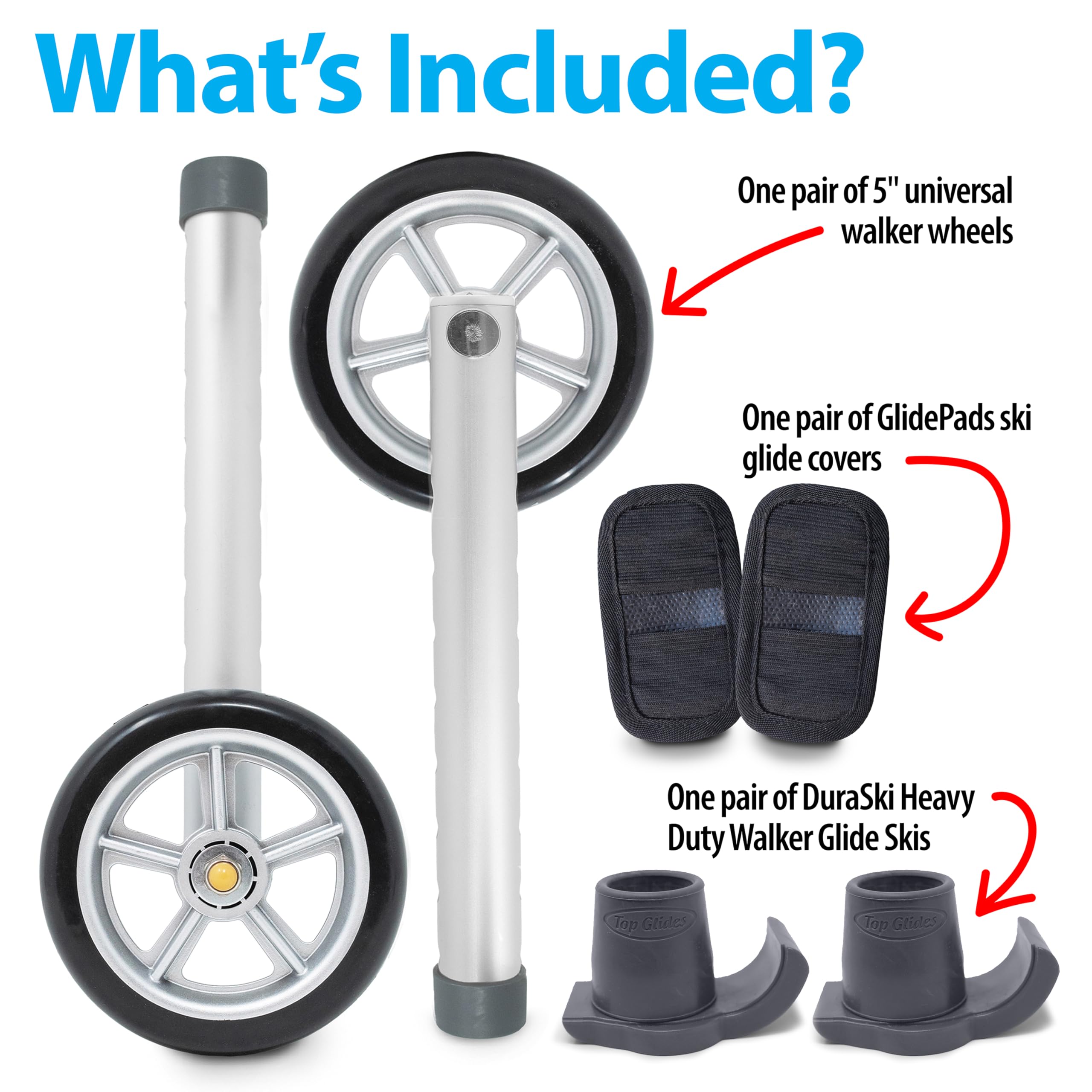 Kit universal de ruedas para andador de 5 pulgadas con deslizadores de esquí resistentes (gris)