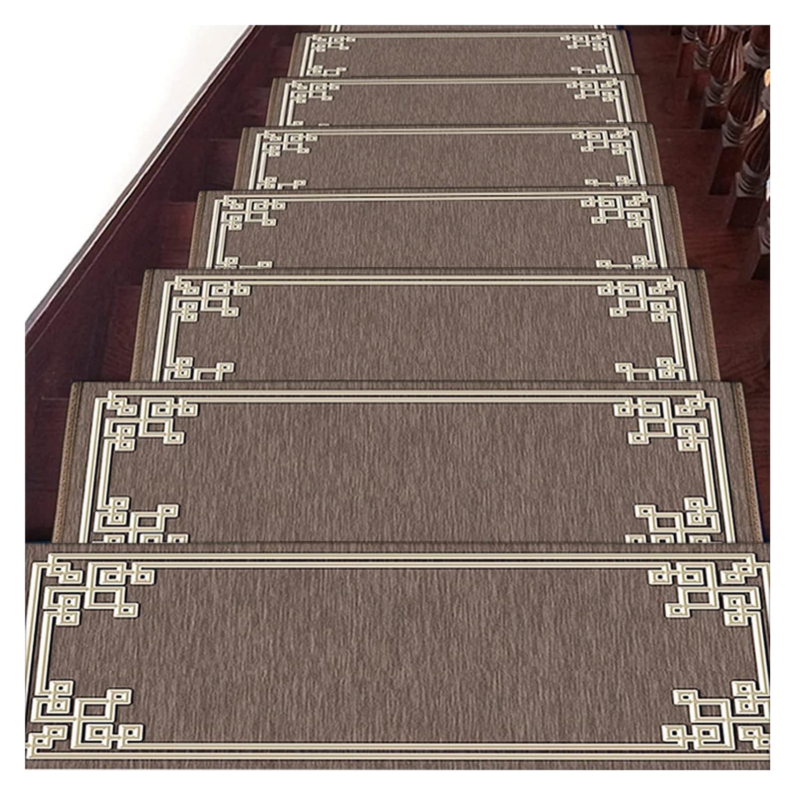 Treppenteppich Teppich ,Rutschfeste Innentreppenma 5 PCS Chinesische Treppenmatten, Treppenteppich Anti-Bewegung und rutschfeste Treppen Selbstklebende Treppenmatten for Kinder, ältere Menschen und Ha