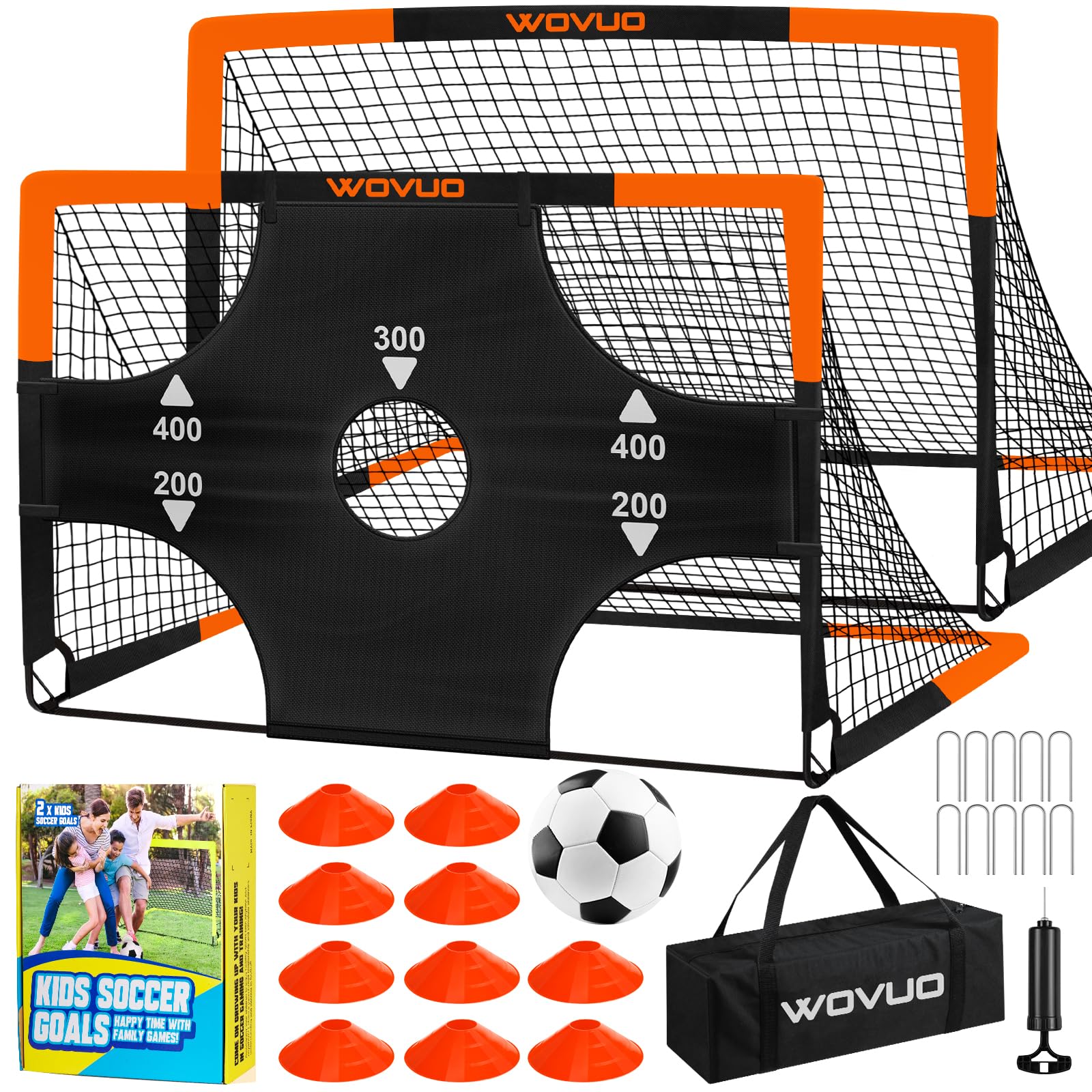 Kids Soccer Goals for Backyard Set of 2, 6x4 ft Portable Toddler Soccer Goal Training Equipment with Soccer Target, Ball, Cones, Soccer Net for Kids Age 3-5 6-8 8-12 10-12-14 Outdoor Sports Games Gift