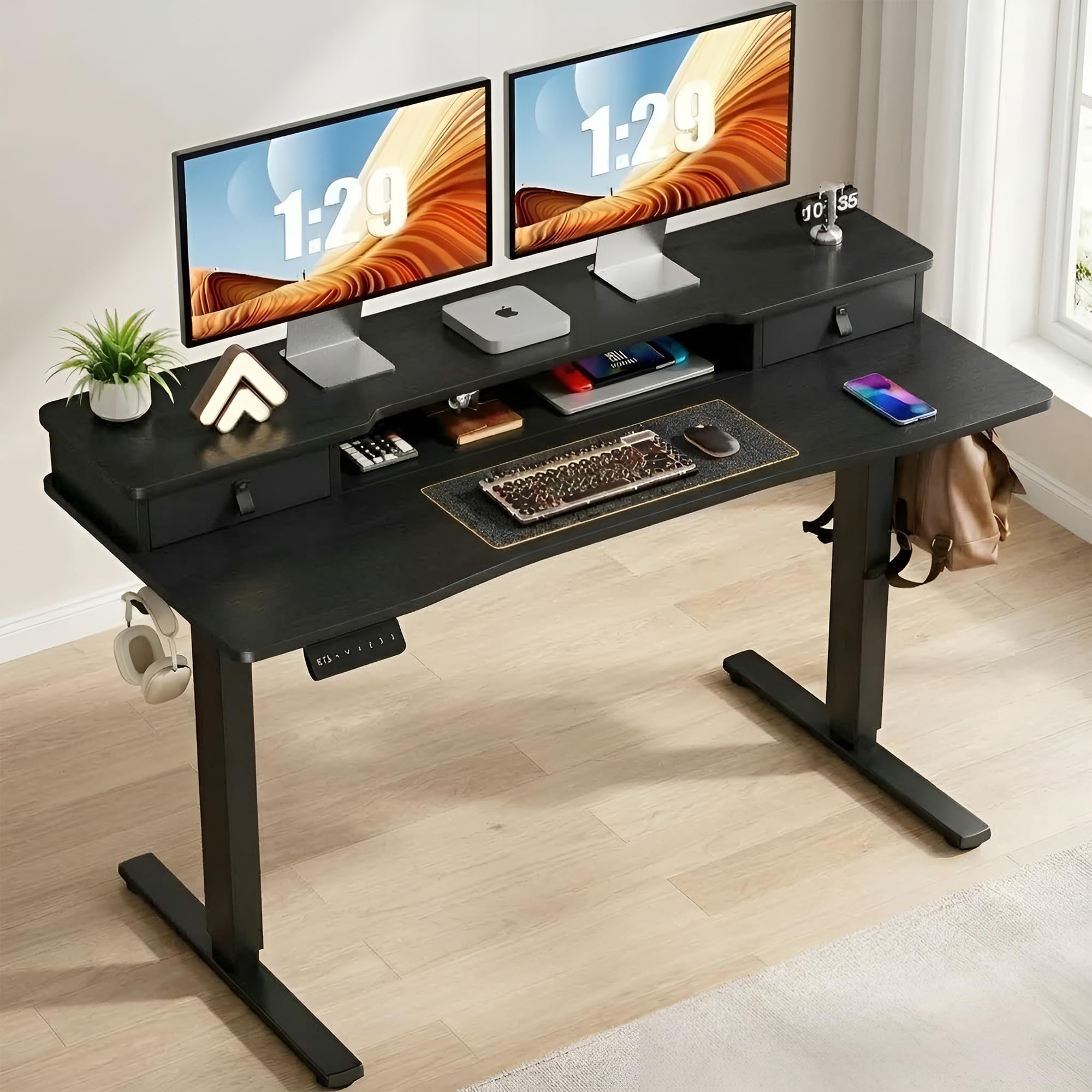ARTIKEL Valor Lite Electric Height Adjustable Standing Desk with Storage Drawers & Shelves| Sit-Stand Desk for Home Office |Ergonomic Workspace Table|120x60cm|Black