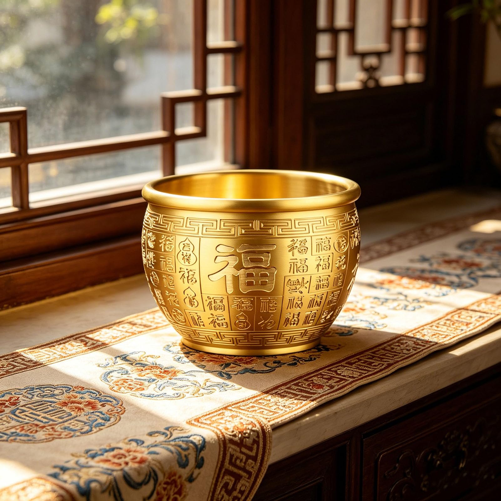 Miska na skarby Feng Shui, miska na pieniądze chińskiej fortuny Mosiężna miska z róg obfitości Feng Shui Umywalka na skarby Miska na bogactwo Złota miska na ofiarę na sukces,B,S