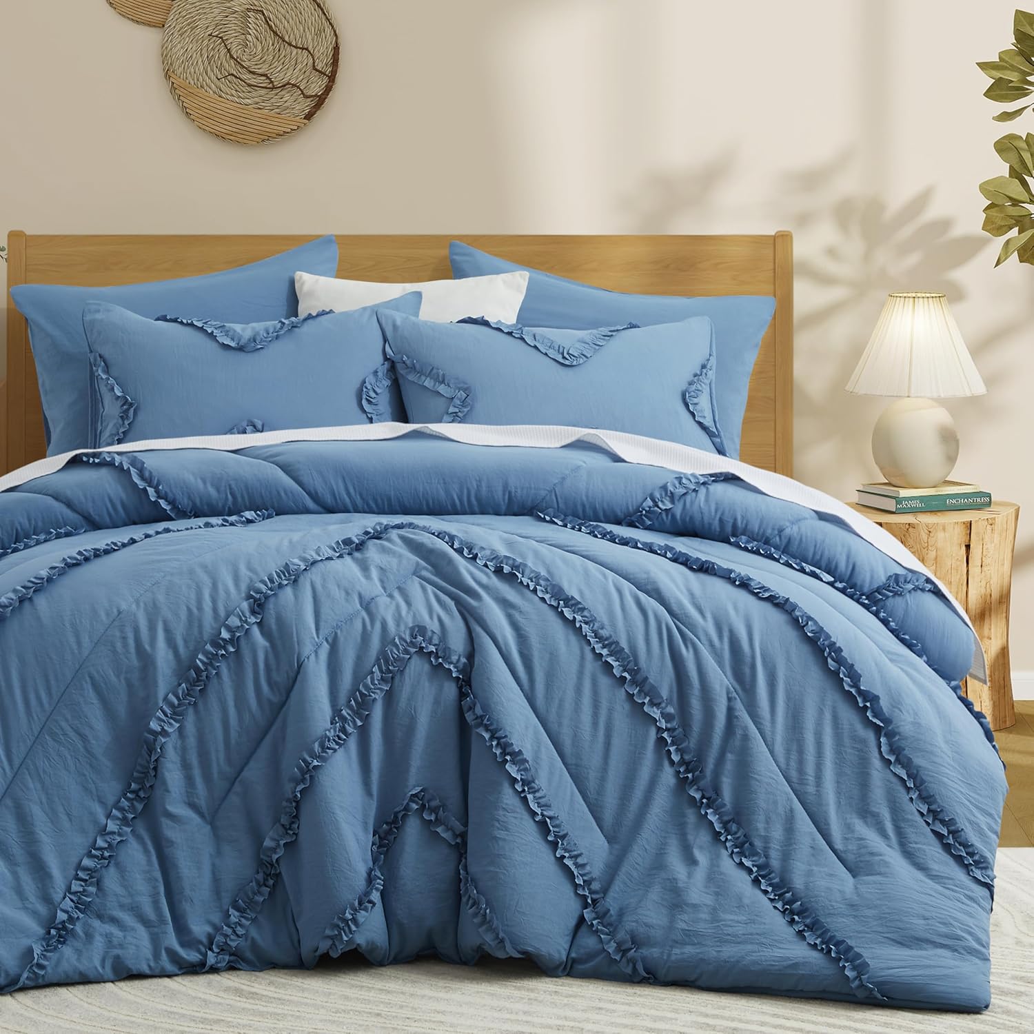 BEDAZZLED King Comforter Set Blue Ruffle Comforter 5PCS