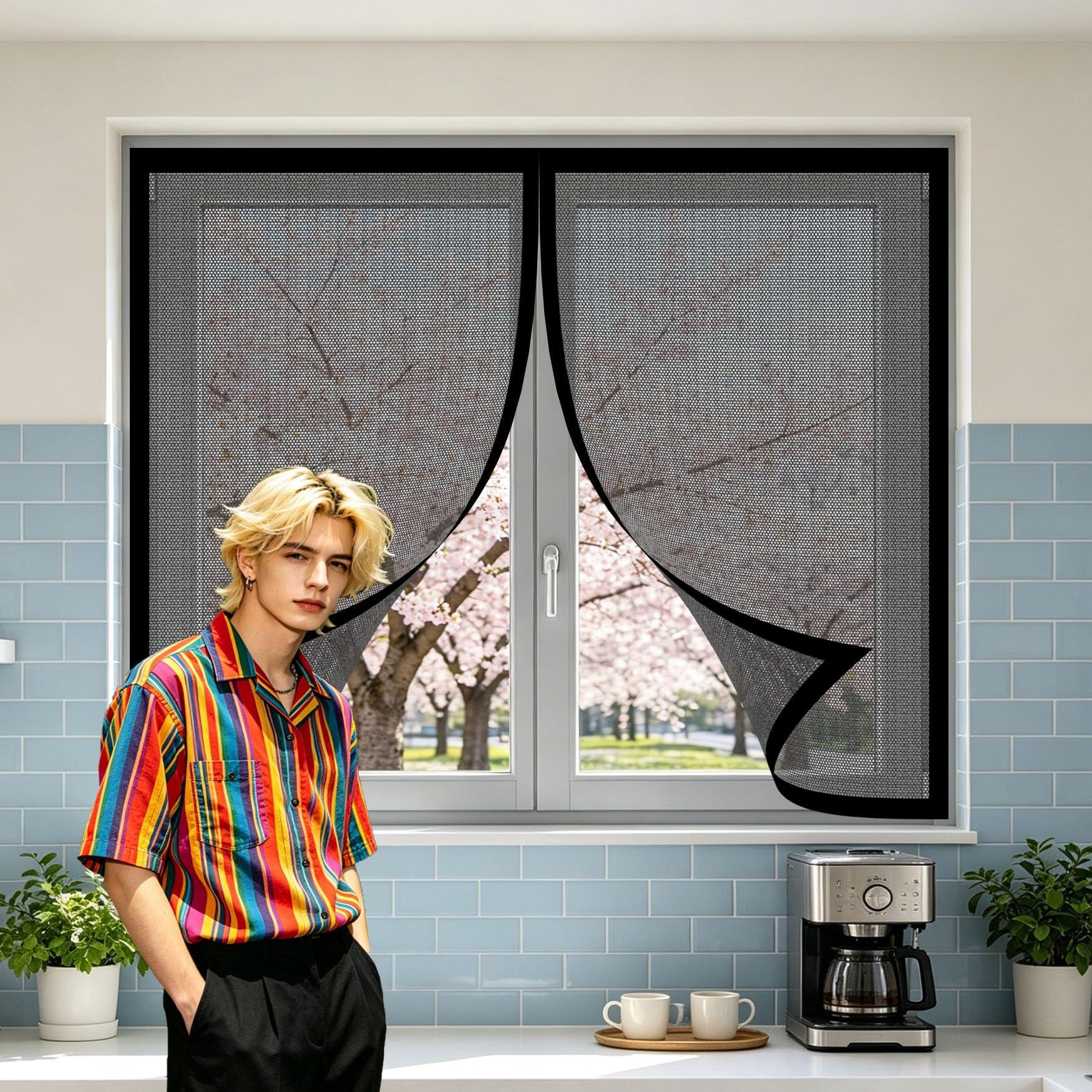 Yanhong Black Door Fly Screen Curtain 83 X 133 Cm Anti-Tearing Mosquito Door Net Keep Fly Bug Out With Powerful Magnets Durable Mesh Curtains For Balcony, Terrace, Cellar,