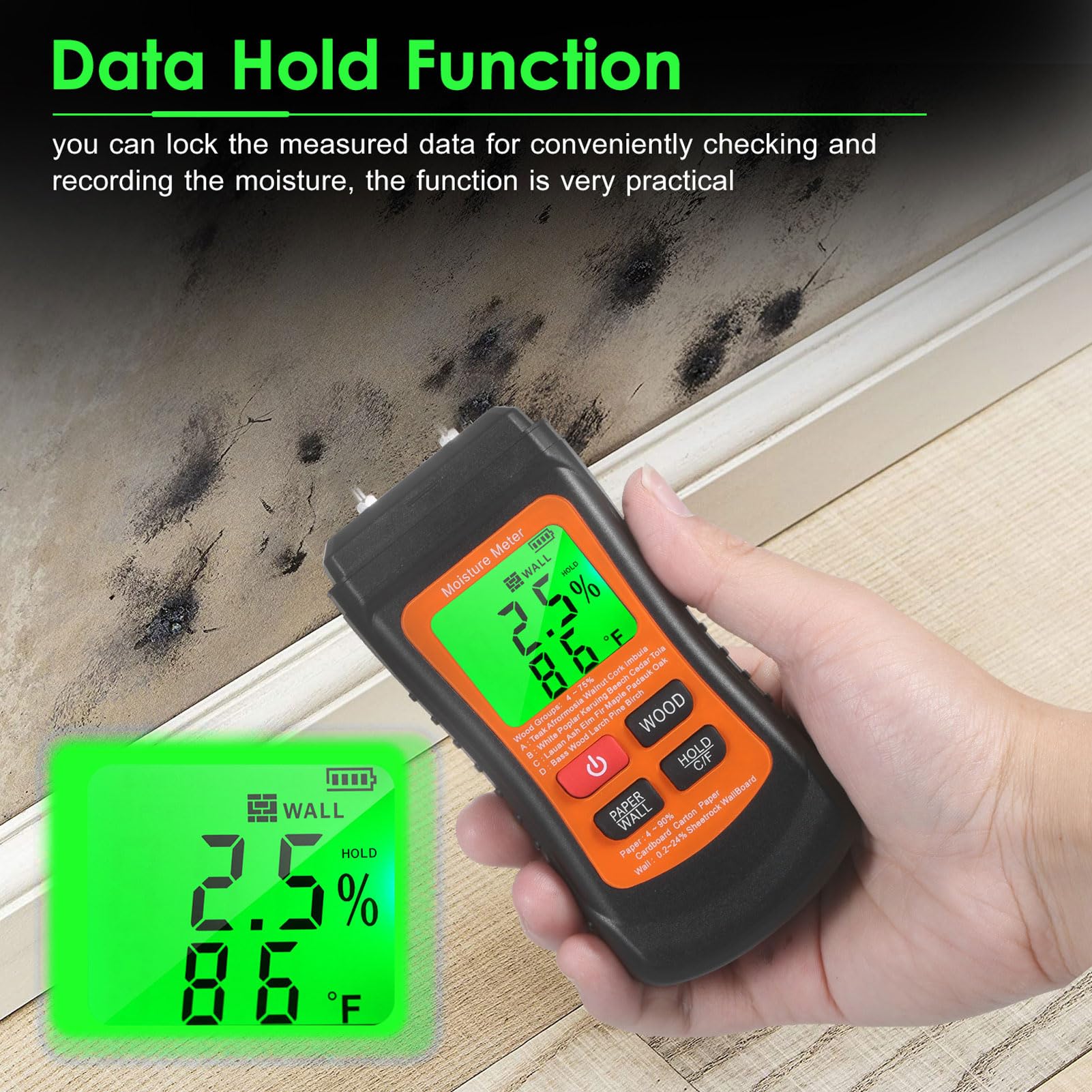 TOPINCN Digital Pin Type Wood Humidity Meter, Water Leak Detector, Humidity Tester, Pin Type, Backlit LCD Display for Wood, Wall, Firewall
