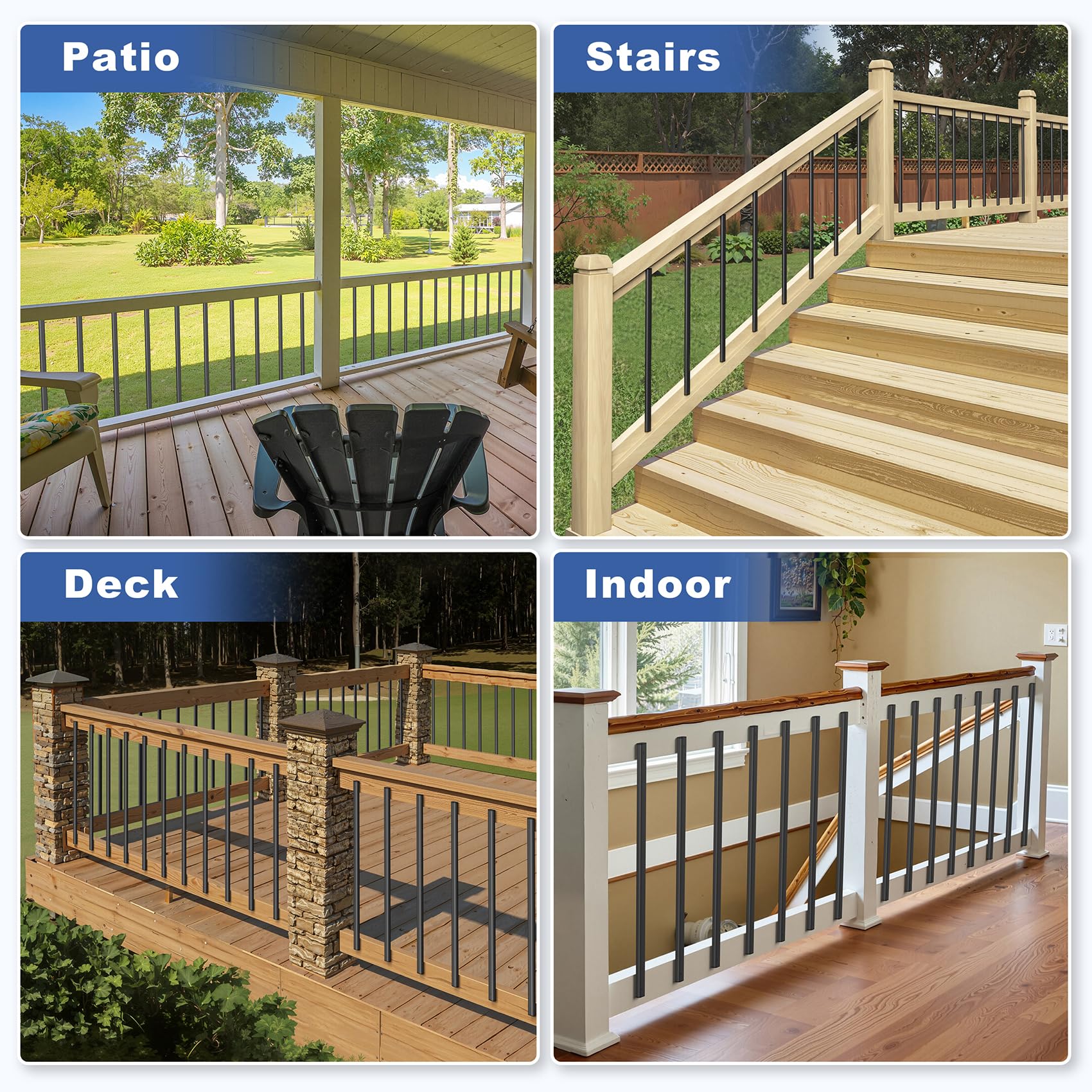Condition photo showing New/Like New for 25 pack deck railing 26" deck balusters for deck systems, black hollow metal spindles for stair railing and porch railing, indoor outdoor use (1.5mm thick)
