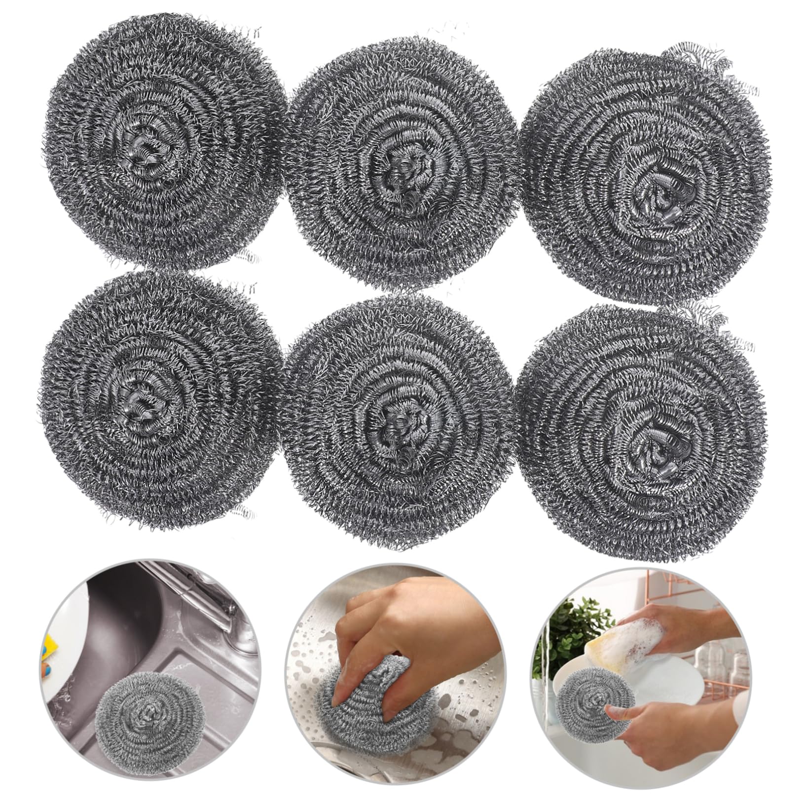 Estropajo de Acero Inoxidable para Limpieza de Cocina, 20 Piezas | Plata, 9cm de Diámetro, para Ollas y Rejillas, Ligero, Acabado Metálico