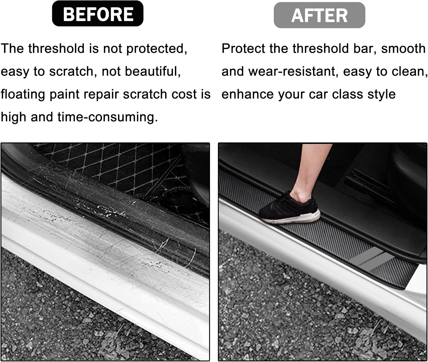 YOSRTER 4PCS Door Sill Guard Decoration Stickers for Dodge Charger Challenger Durango Journey Universal Fit to All Dodge Cars Fiber Leather Door Sill Protector (Gray Trim)