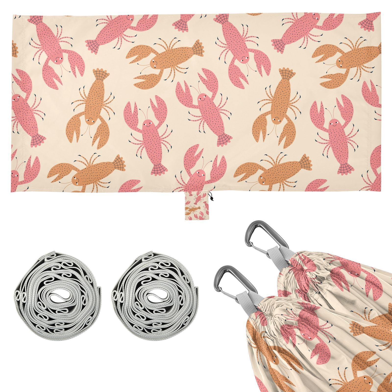 susiyo Portable Camping Hammock Funny Colorful Lobsters Printed Lightweight Hammock Comfortable Travel Swing with Tree Straps for Camping Hiking Backpacking Travel or Beach - Up to 330lbs