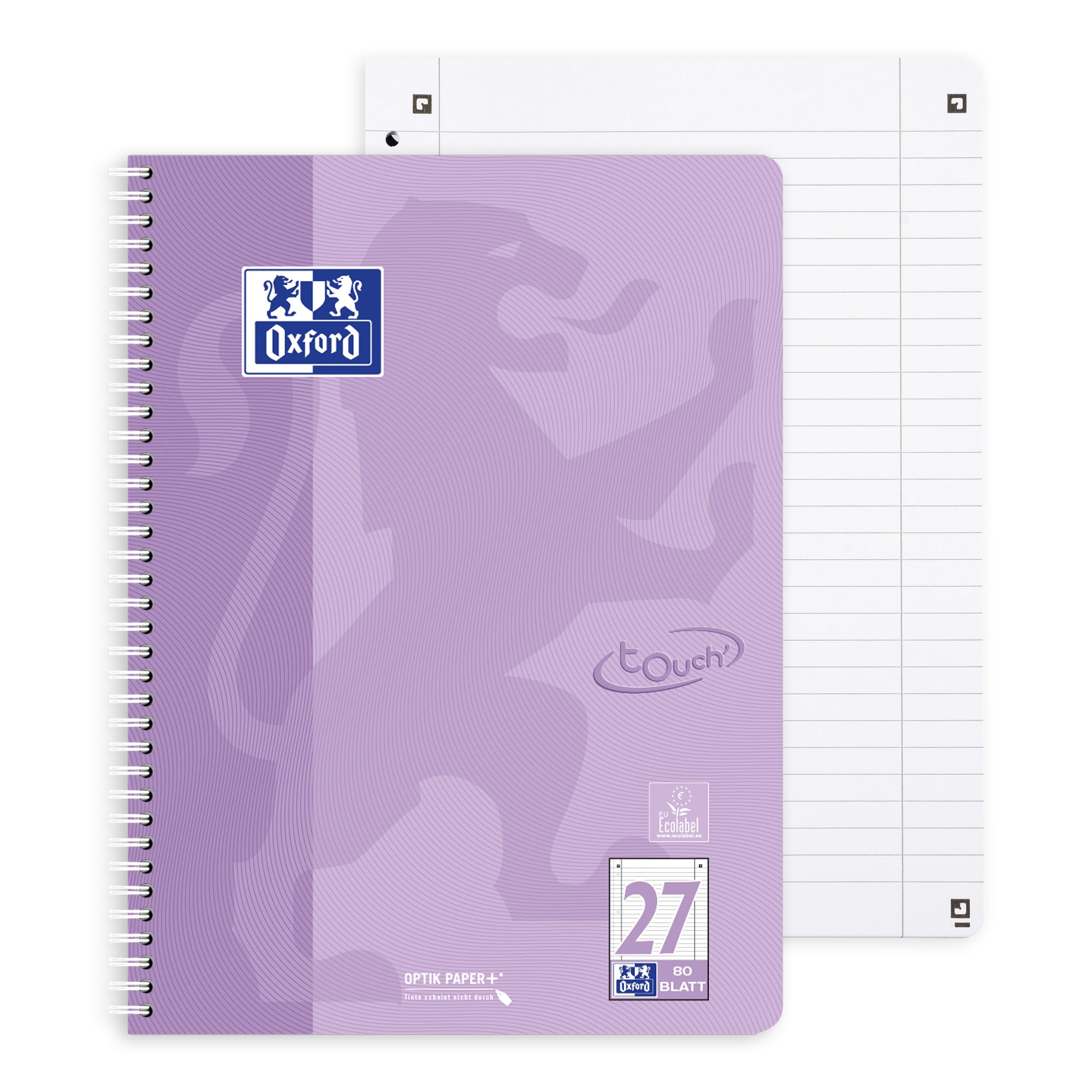 Oxford Touch Lot de 10 cahiers A4 lignés avec double marge 160 pages 5 couleurs pastel