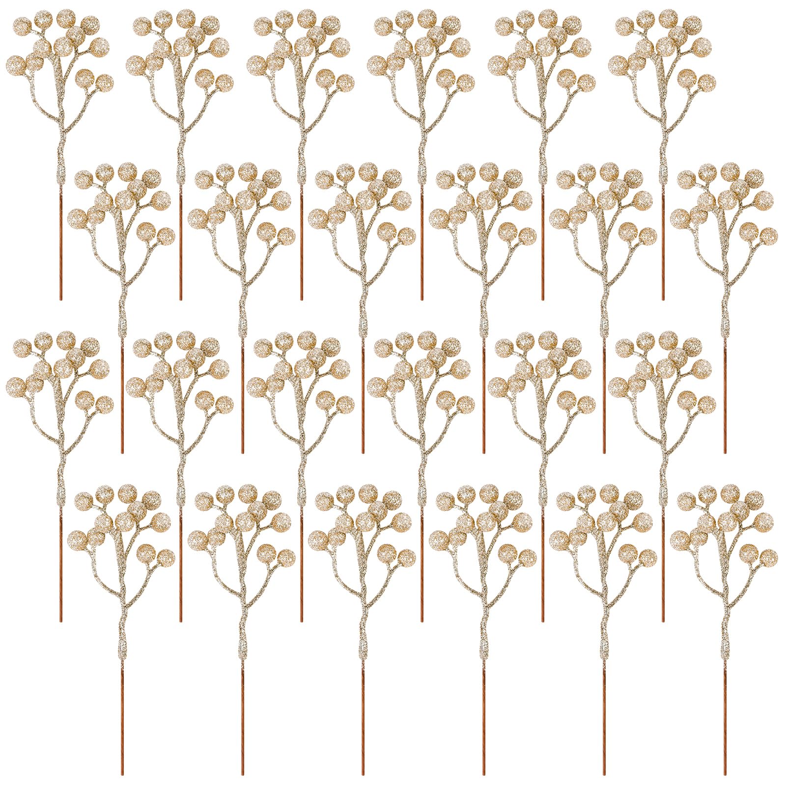 Fangoo 18cm Artificial Champagne Gold Berry Stems, 24 pcs