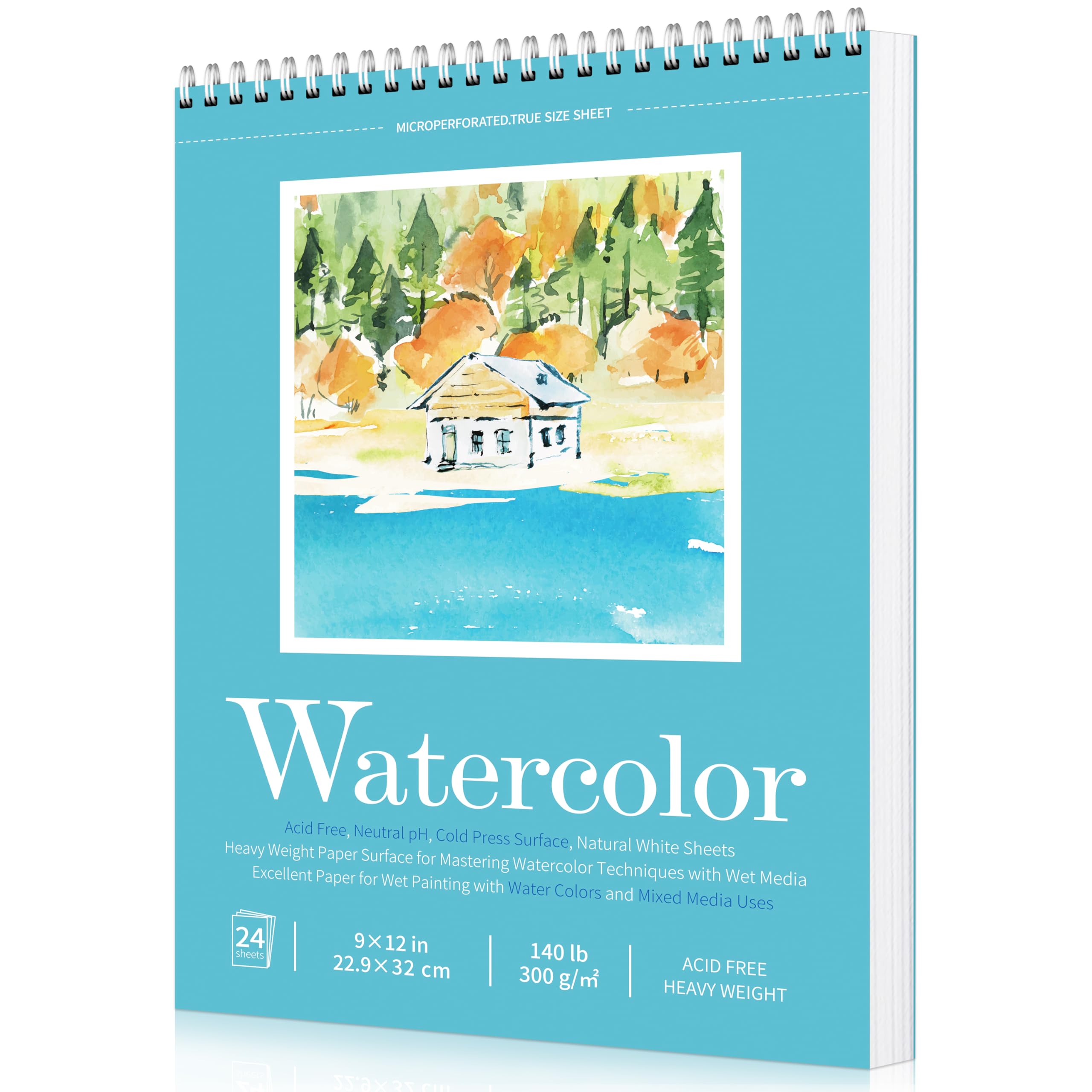 Carnet de croquis aquarelle 22,9 x 30,5 cm, 63,5 kg/300 g/m², carnet de croquis à spirale pour adultes et enfants, marqueurs et journal d'art