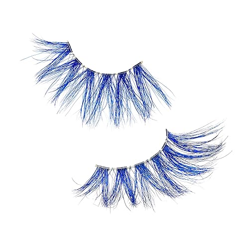 Miniatura 10 de iENVY - Pestañas postizas de imitación de visón de color, pestañas de colores mixtos, máxima esponjosidad y volumen, pestañas postizas (tinte azul)