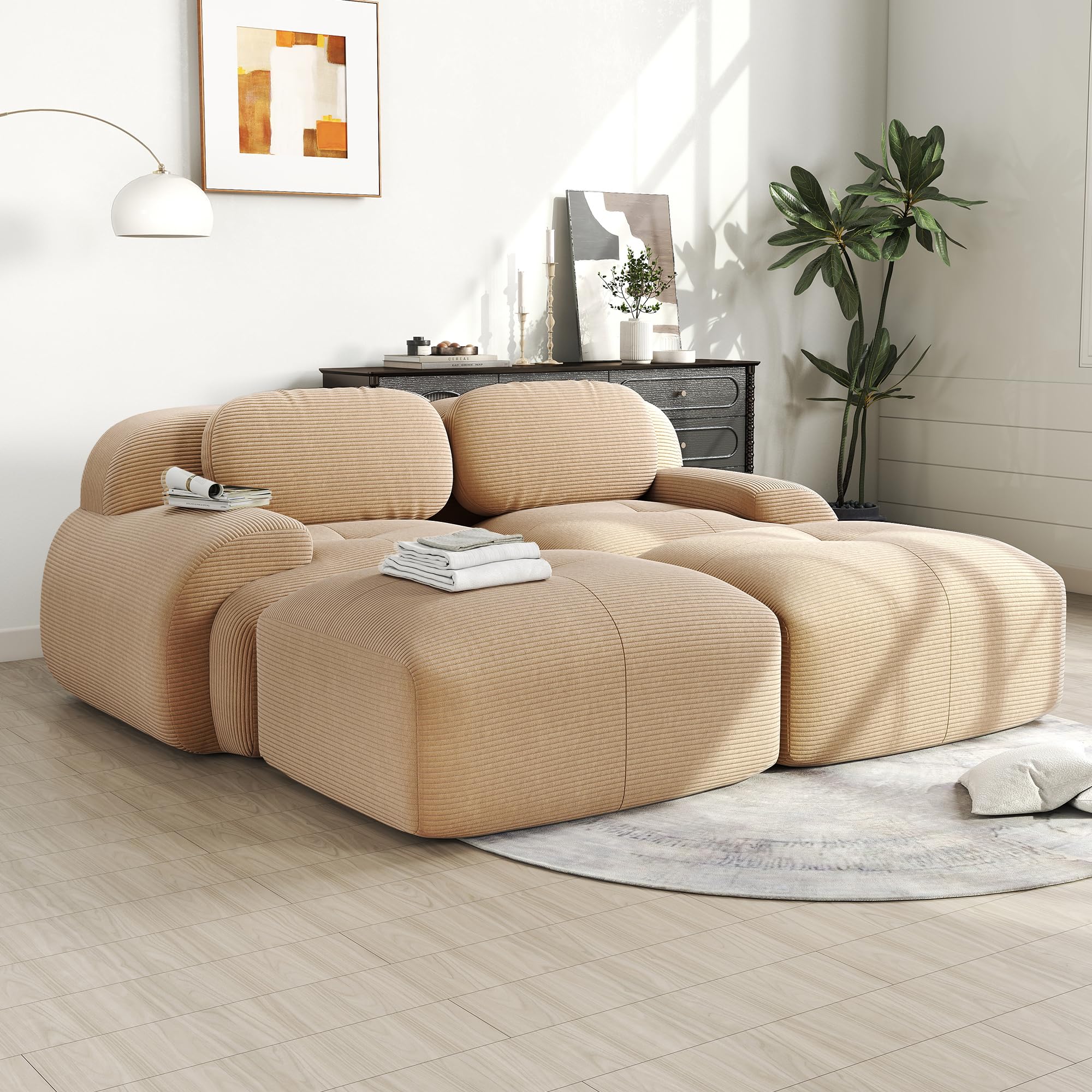 81 8 Sleeper Sofa Cloud Couch Modular Sectional Sofa - Boneless Deep Seat 2-Seater with 2 Movable Ottomans