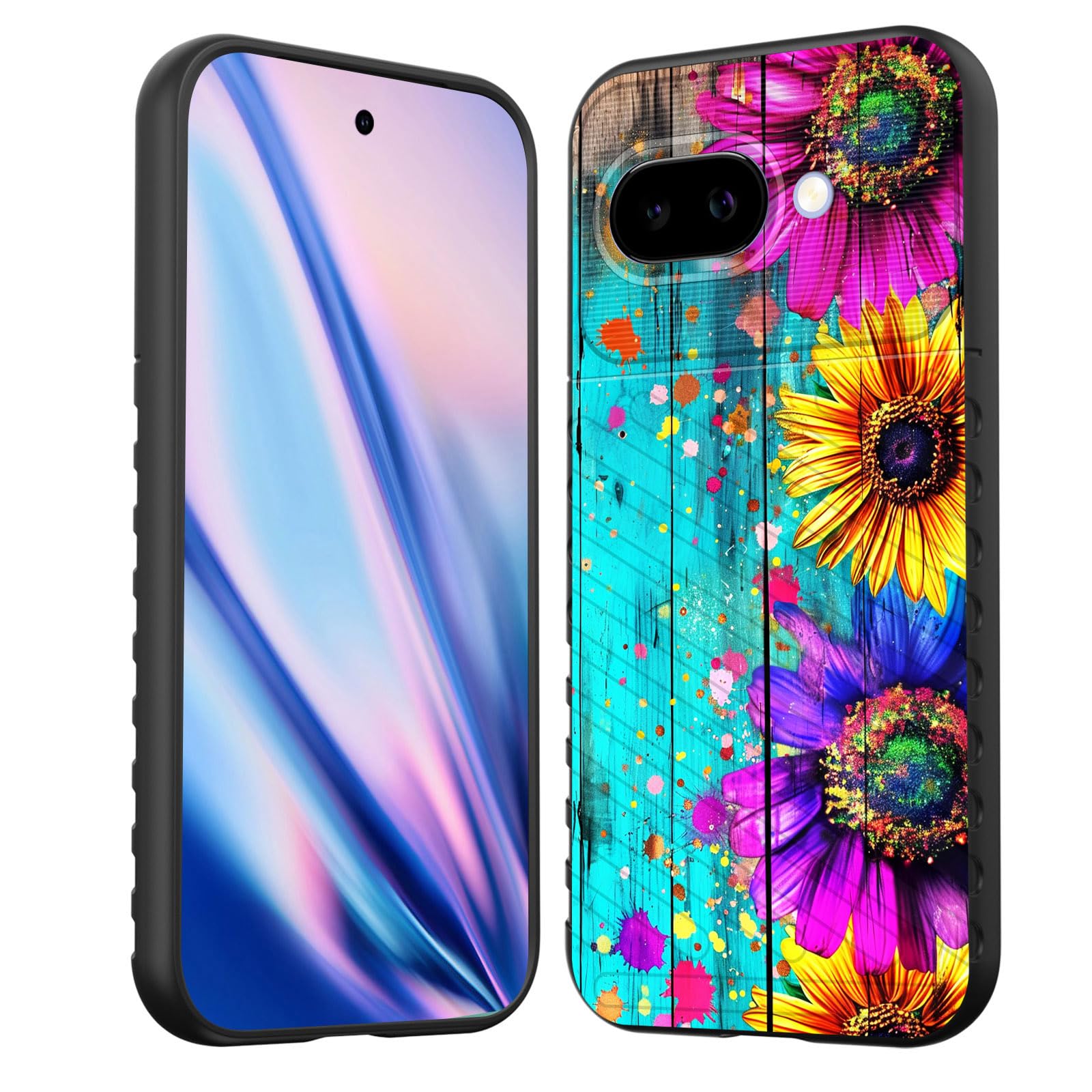 EFGWSDER for Pixel 9a Case,Shock-Absorption Flexible TPU Rubber Protective Cell Phone Cover for Google Pixel 9a 6.3 inch 2025,Colorful Flowers on