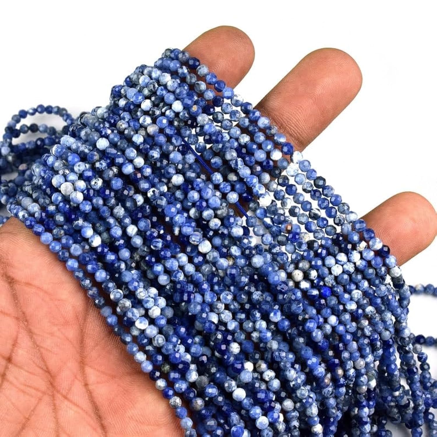 Perles sodalite bleue naturelle 3mm fil 33cm fabrication bijoux collier bracelet DIY