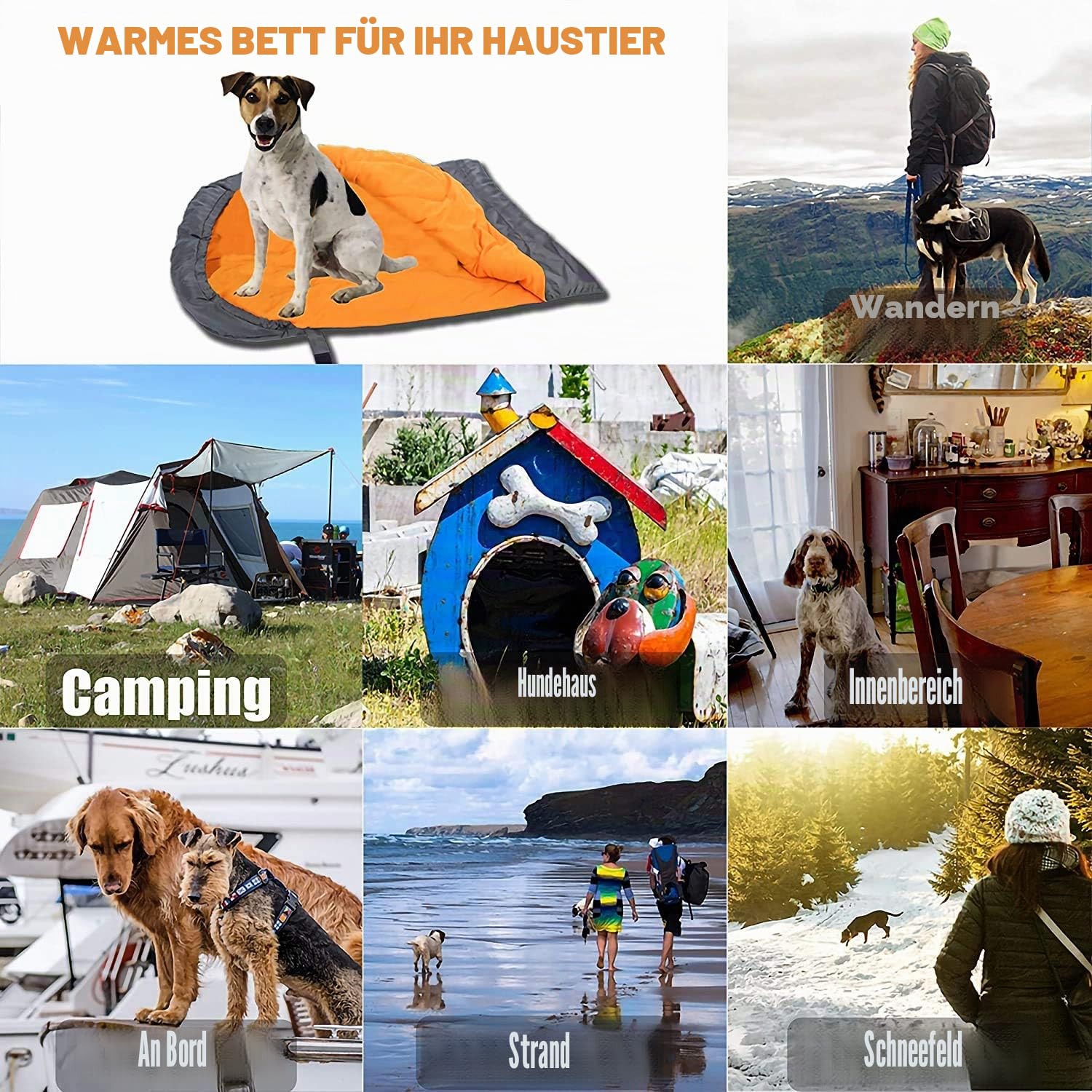 OROOTL Hundebett Schlafsack für Hunde Haustiere Warme wasserdicht Hundeschlafsack Rucksack Packbar Leichtes Hunde Waschbar Reisebett für Camping Wandern Outdoor Indoor