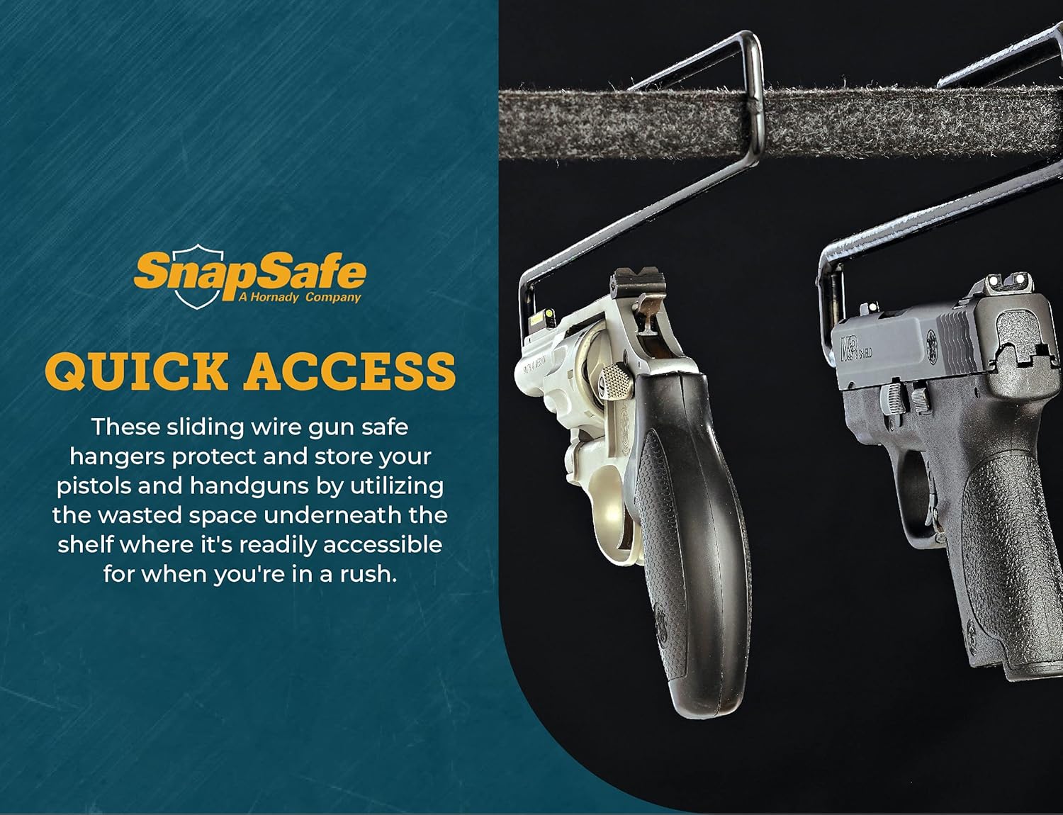 SnapSafe Handgun Hangers .357 Caliber, 75873, 4pk - Maximize Gun Safe Space with Easy Access Under Shelf Storage Gun Hangers - PVC Coated Steel Wire Pistol Holder Protect & Store 357 Caliber & Larger : Sports & Outdoors