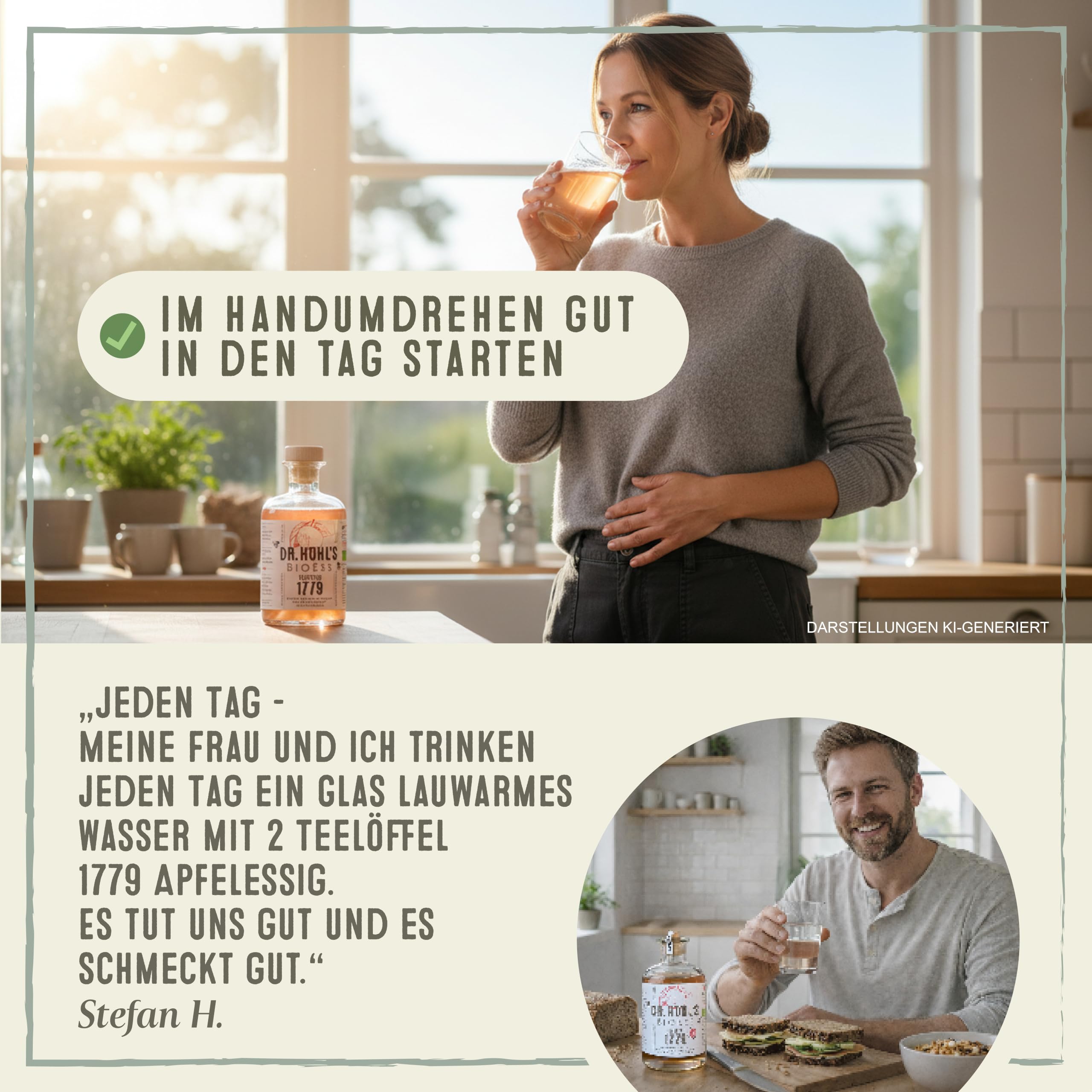Vinagre de manzana ecológico con miel, paquete de 6 unidades: suave y natural, con madre de vinagre y miel ecológica. REZEPTUR 1779 de DR. HÖHL’S. Producto artesanal elaborado con manzanas alemanes.