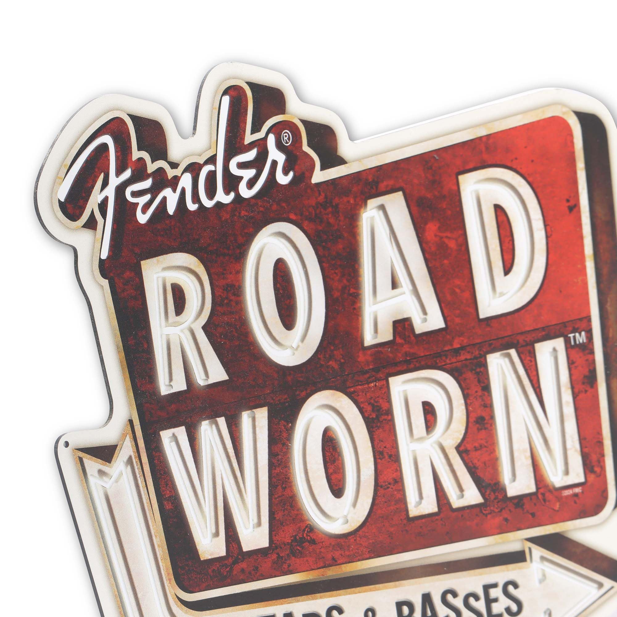 Fender Road Worn Guitars and Basses Metallschild – Vintage Fender Wanddekoration für Musikzimmer oder Männerhöhle