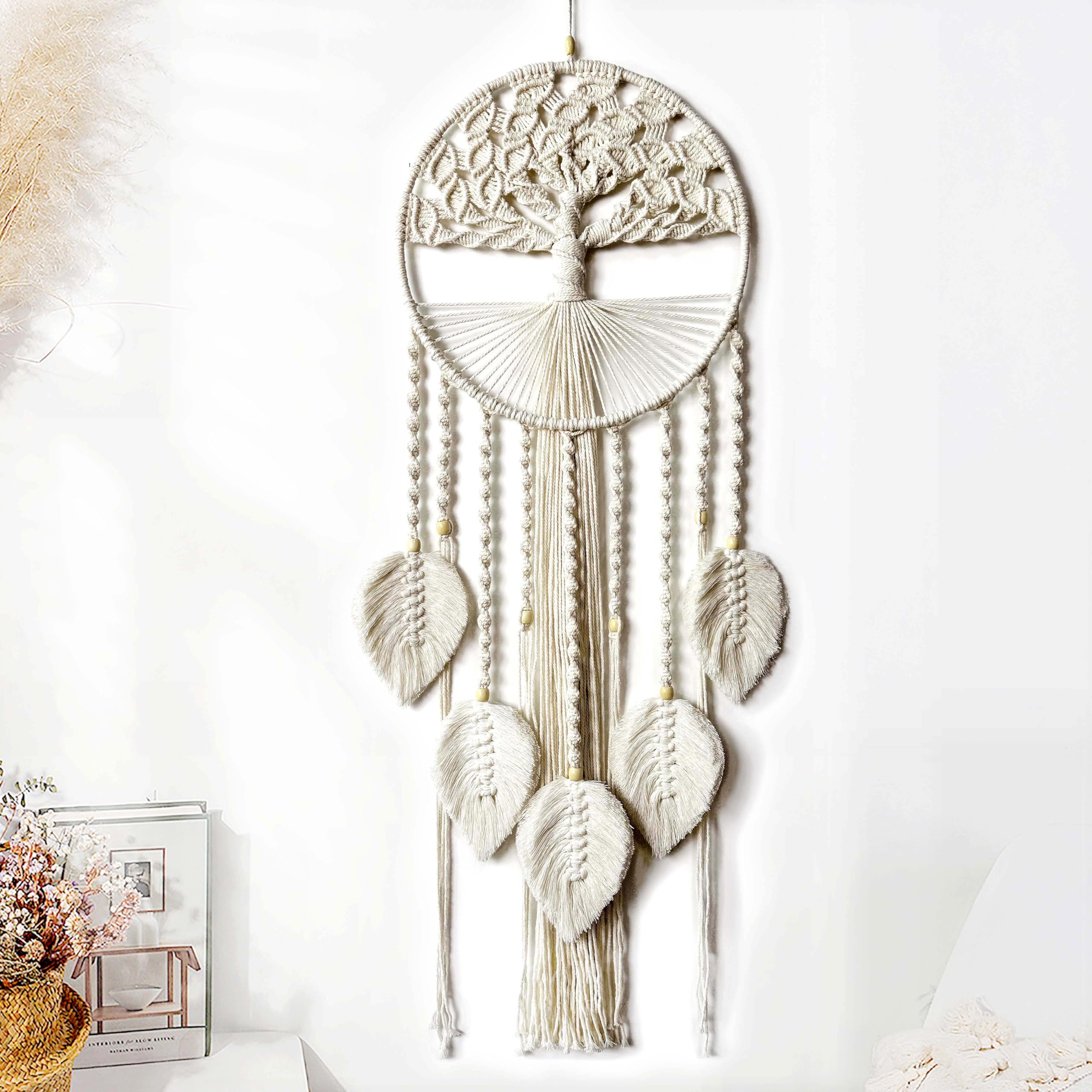 Atrapasueños grande del árbol de la vida, macramé para colgar en la pared, bohemio, hecho a mano, tejido, decoración de pared para adultos, niños, niñas, dormitorio, boda, fiesta, regalo de bendición