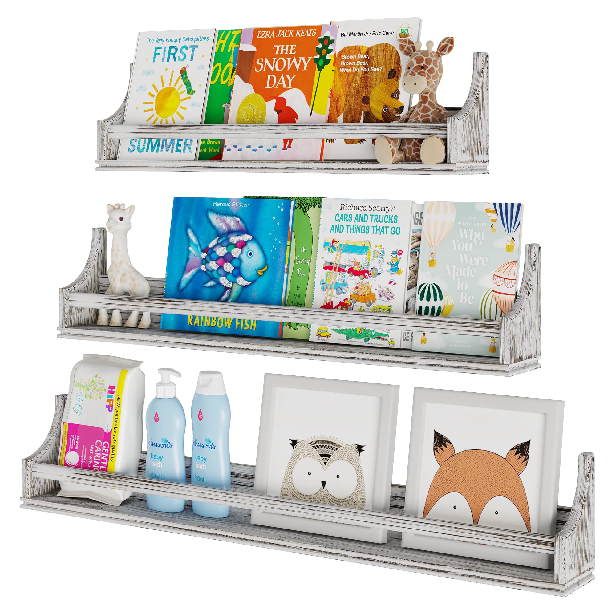 brightmaison Angel 36"-30"-24" Nursery Books Shelves Wall, Kids Bookshelf for Wall, Wall Book Shelf Organizer for Kids, Floating Shelves for Wall Decor, Burnt White, Set of 3