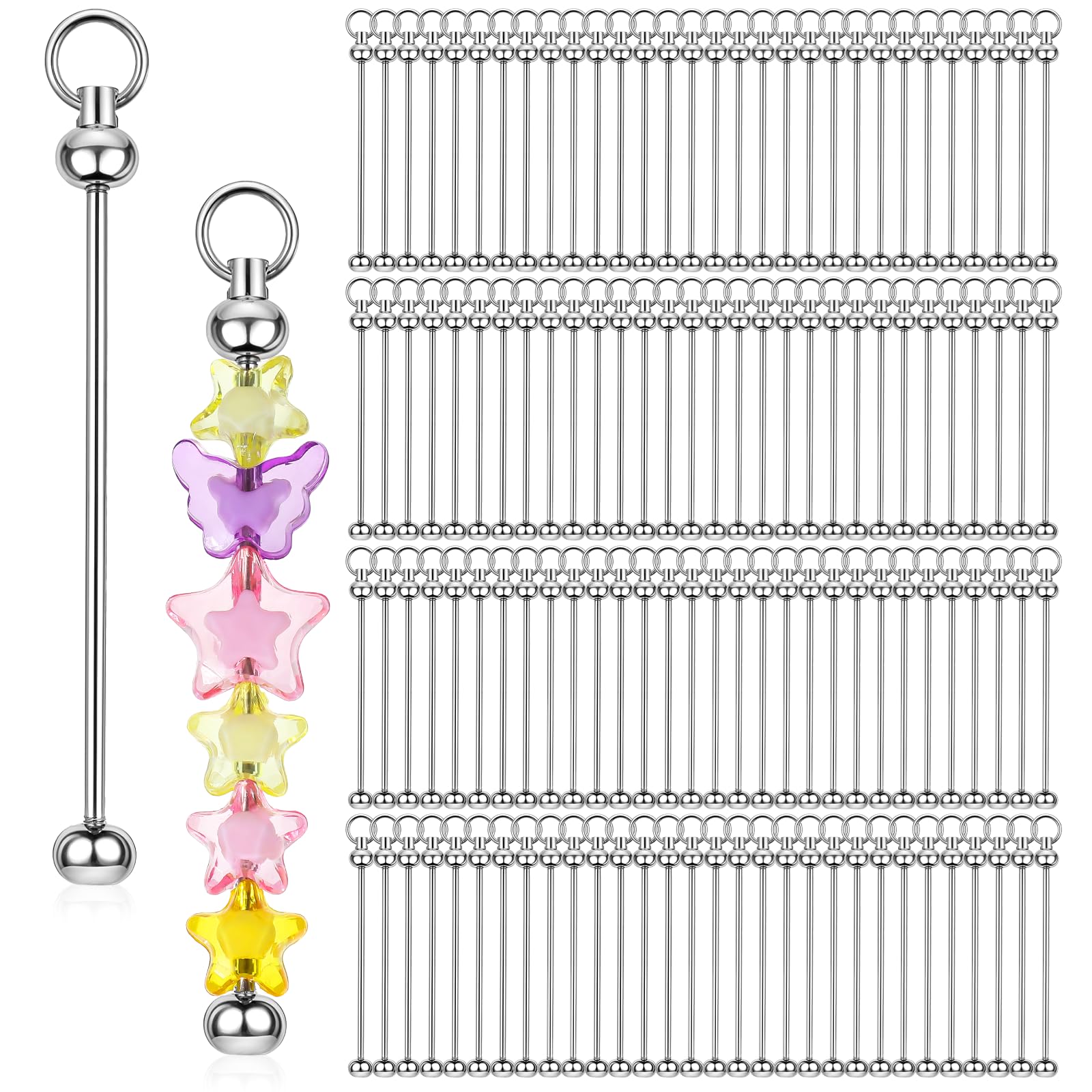 Photo 1 of 120pcs Blank Beadable Keychain Bars Bulk Metal DIY Focal Bead Key Chain Bar Charms Making Supplies Beadable Keychain Bars Accessories for Pendant DIY Crafts Jewelry Making, Easy to Detachable