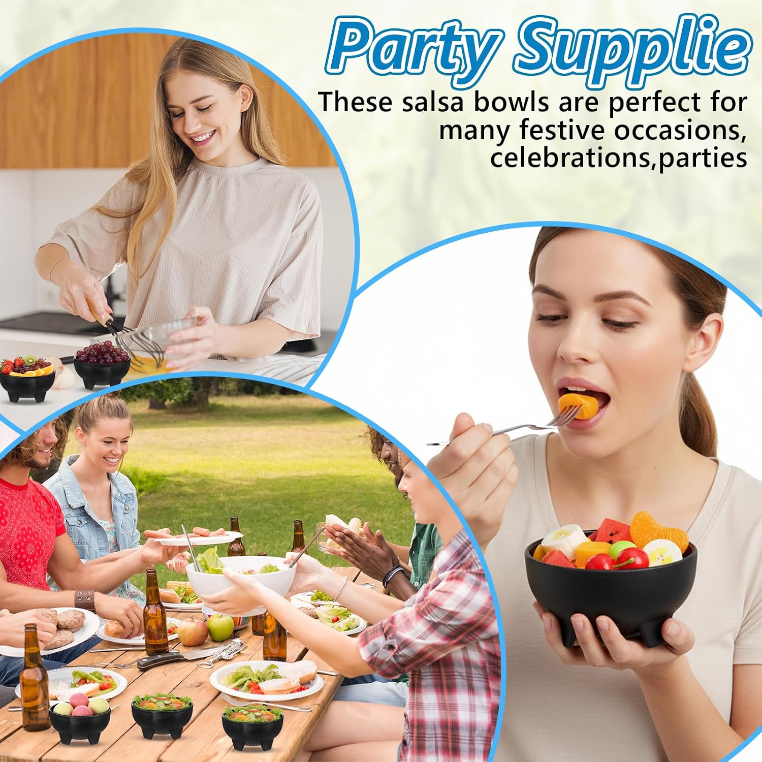 16 Pcs Plastic Salsa Bowls, Mexican Molcajete Guacamole Bowls for Party Fiesta, 4.5 Inch 11 Oz Serving Dish for Chips, Dip, Nuts, Candy, Black
