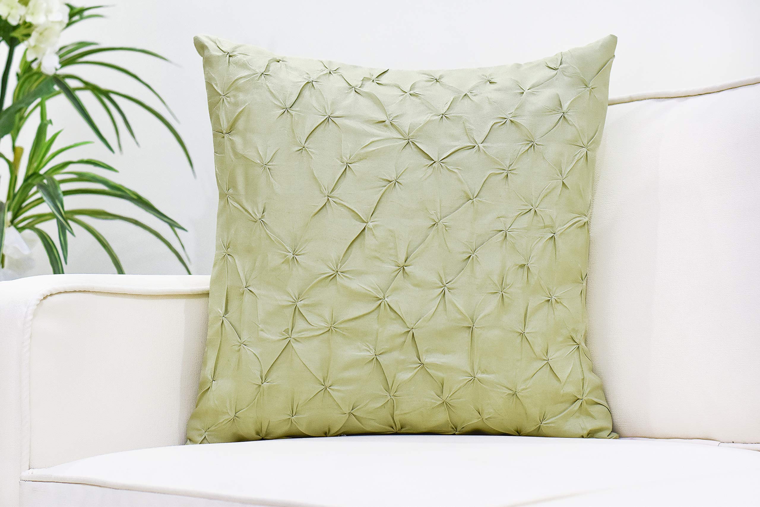 The White Petals Pale Green Euro Pillow Covers (Faux Silk, Pinch Pleat, 26x26 inch, Pack of 2)
