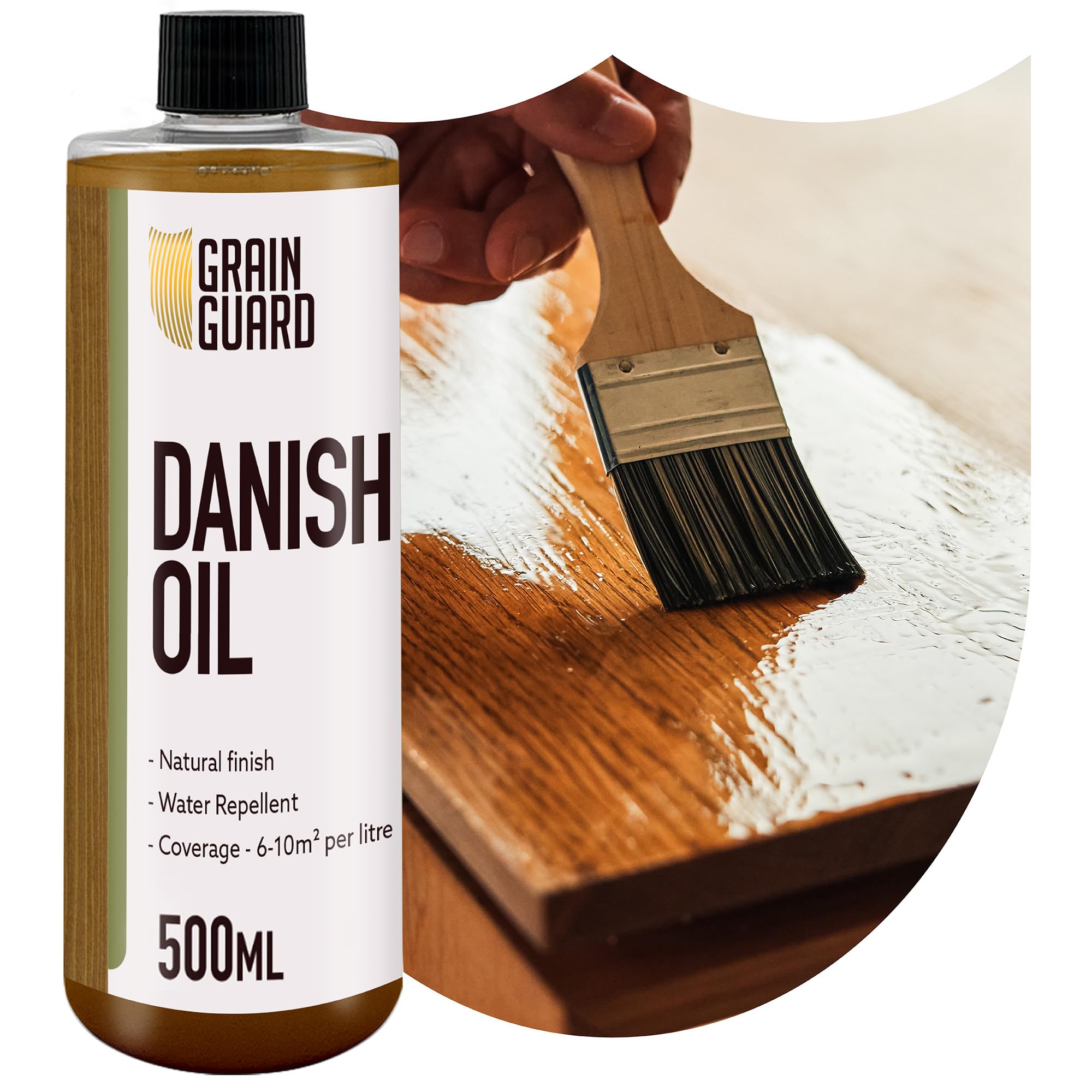 GRAIN GUARD Danish Oil | 500ml | Enhances Natural Beauty of Wooden Surfaces | Seals & Protects with Satin Finish | Water Repellent | Use On Oak, Pine & More