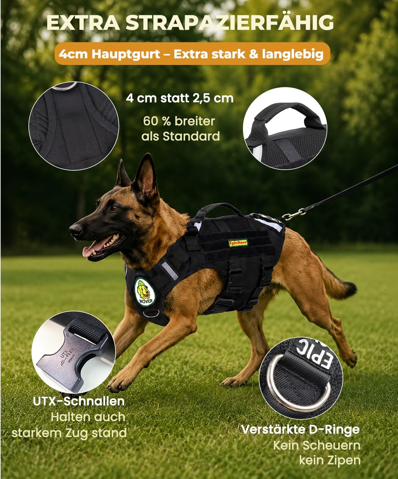 Hundegeschirr für mittelgroße & große Hunde – Modell RoveVest Air, leicht & atmungsaktiv, verstellbar, ideal für Spaziergänge, Wandern & Outdoor-Abenteuer (L)
