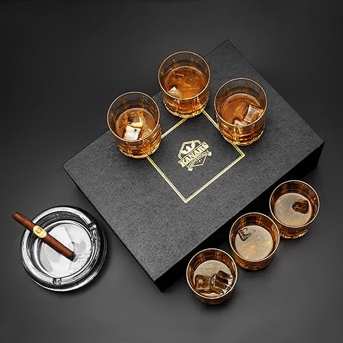 Miniatura 7 de KANARS Vasos de whisky de cristal, juego de 6 vasos de rocas de alta calidad en elegante caja de regalo, vasos de vidrio de 10 onzas para bourbon,