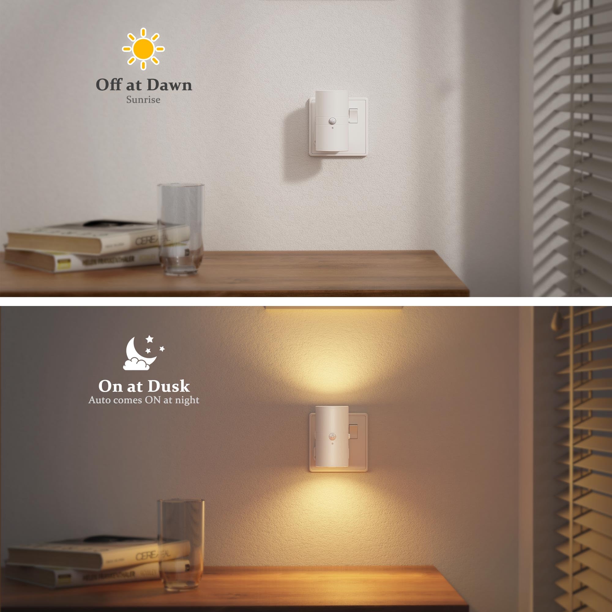 JandCase Motion Sensor Night Light Plug in Wall, Plug in Night Light, ON/Off/AUTO Lighting Mode, Warm White, Dimmable 0-100LM - Image 3