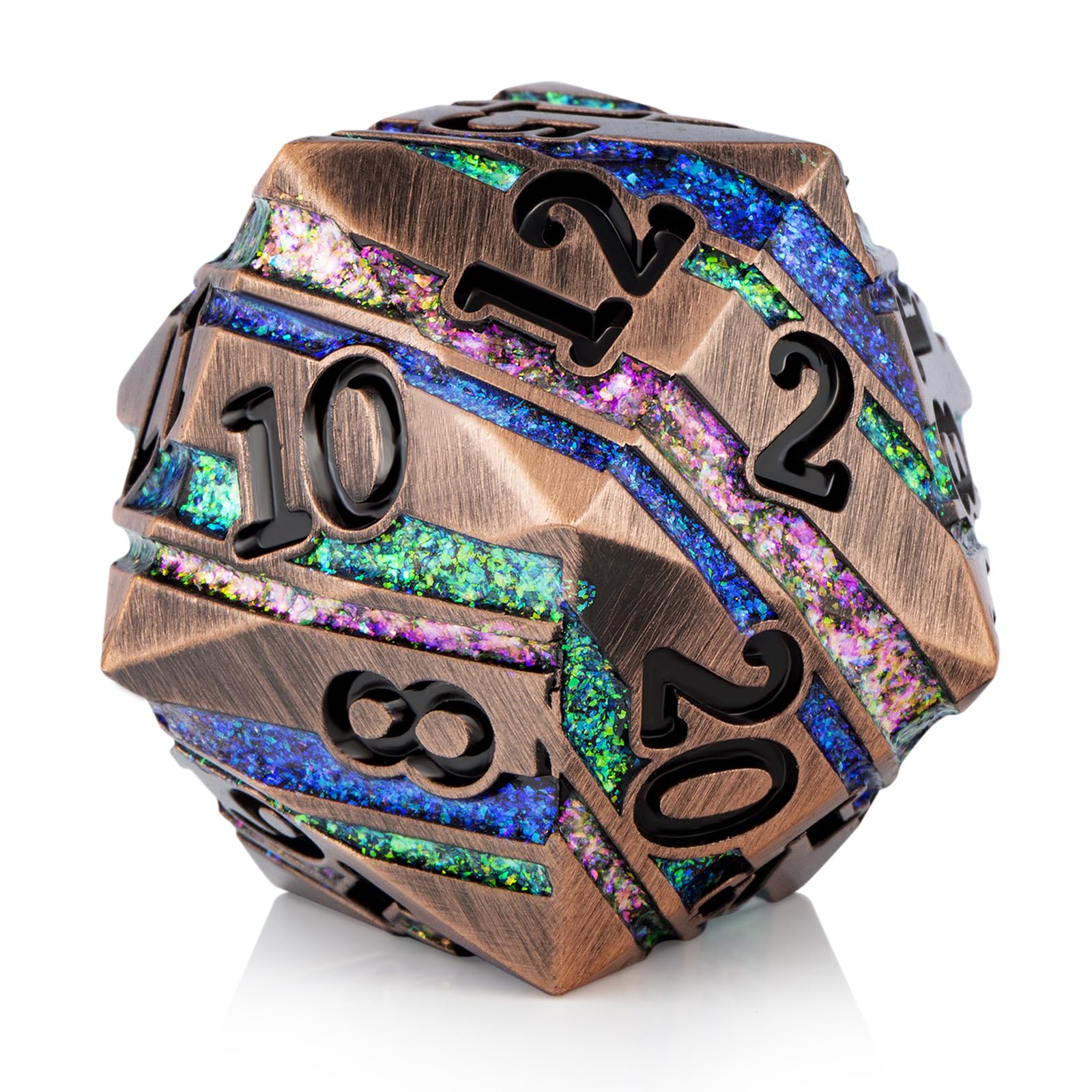 DNDND D20 D&D Dice 33mm Large 20 Sided Metallic Die with Gorgeous Gift Box for Dungeons and Dragons (Colorful Stripe) Metal D20 Colorful