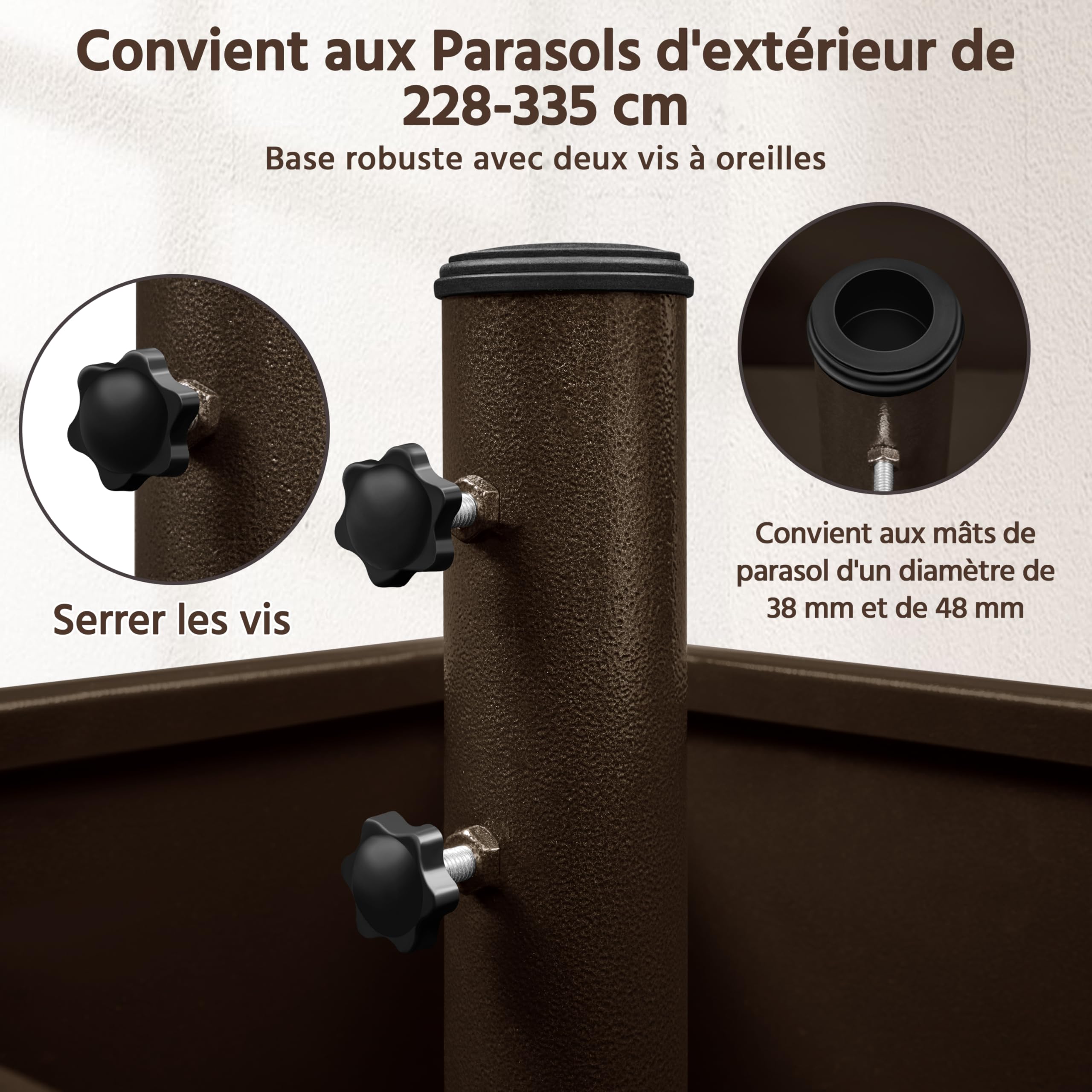 Yaheetech Pied de Parasol Carré avec Pot de Fleur 2 en 1, Charge Max. 150 kg, Support Parasol Base de Parasol avec roulettes, Trous de Drainage, Remplissage Sable/Pierres 45,5 x 45,5 x 48 cm