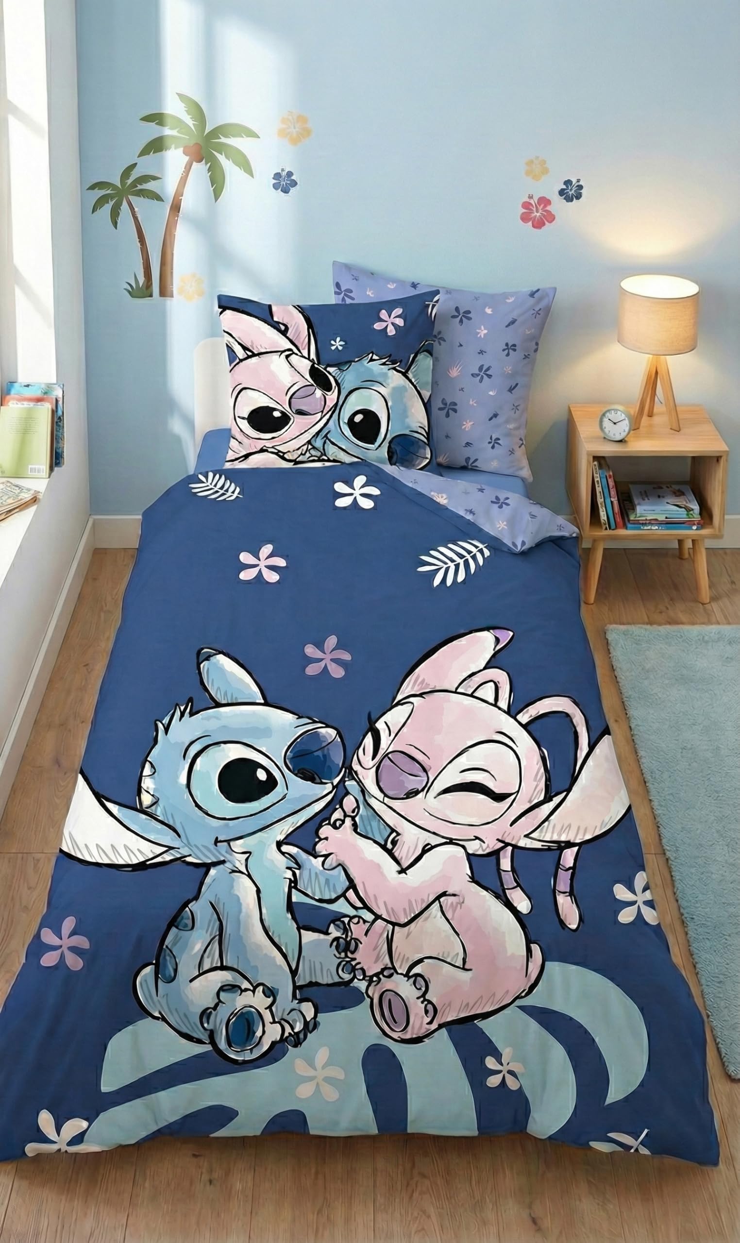 Aymax Purple Stitch & Angel Leaf Bedding Set, Reversible Duvet Cover 140 X 200 Cm + Pillowcase 65 X 65 Cm, Polycotton