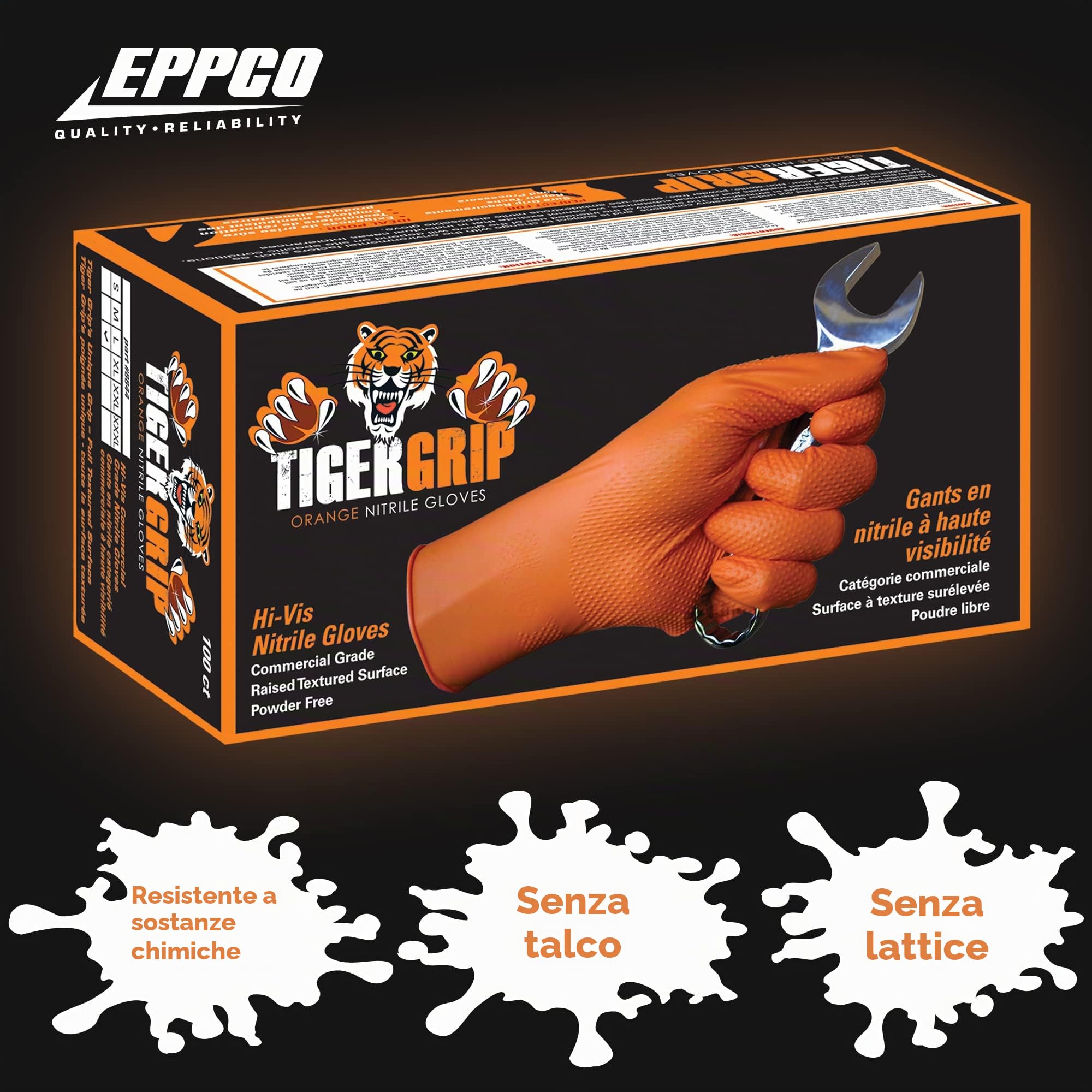 Kunzer Tiger Grip XL 90 Pezzi Guanti monouso in Nitrile Taglia (Guanti): XL EN 374, EN 455