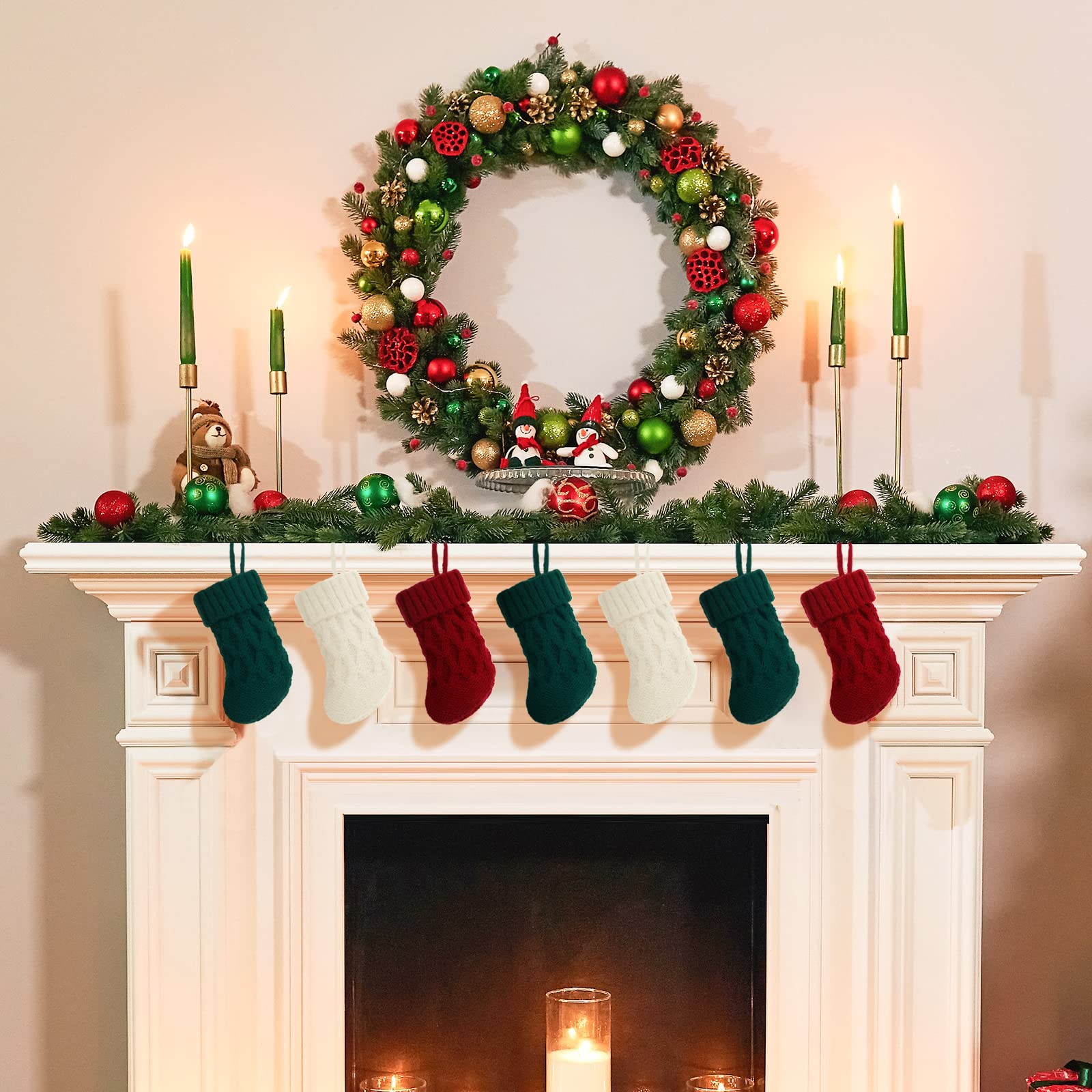 BBTO 30 Stück Mini-Weihnachtsstrümpfe, 12,7 cm Zopfstrick, Weihnachtsstrümpfe, rustikale Weihnachtsbaumschmuck