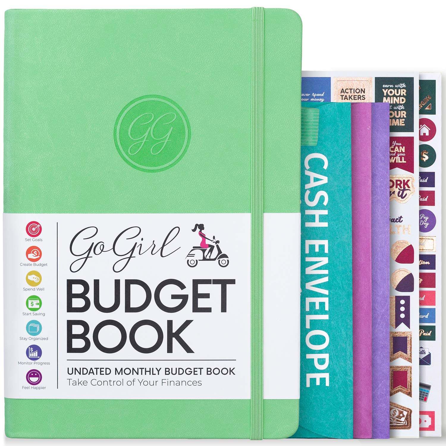 GoGirl Budget Book – Undated Colorful Monthly Financial Planner Organizer. Budget Planner & Expense Tracker to Reach Financial Goals, Lasts 1 Year, +