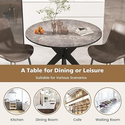 Miniatura 8 de Byroce - Mesa de comedor redonda de 36 pulgadas para 2-4, mesa de cocina de granja con parte superior de mármol y patas de madera maciza, mesa