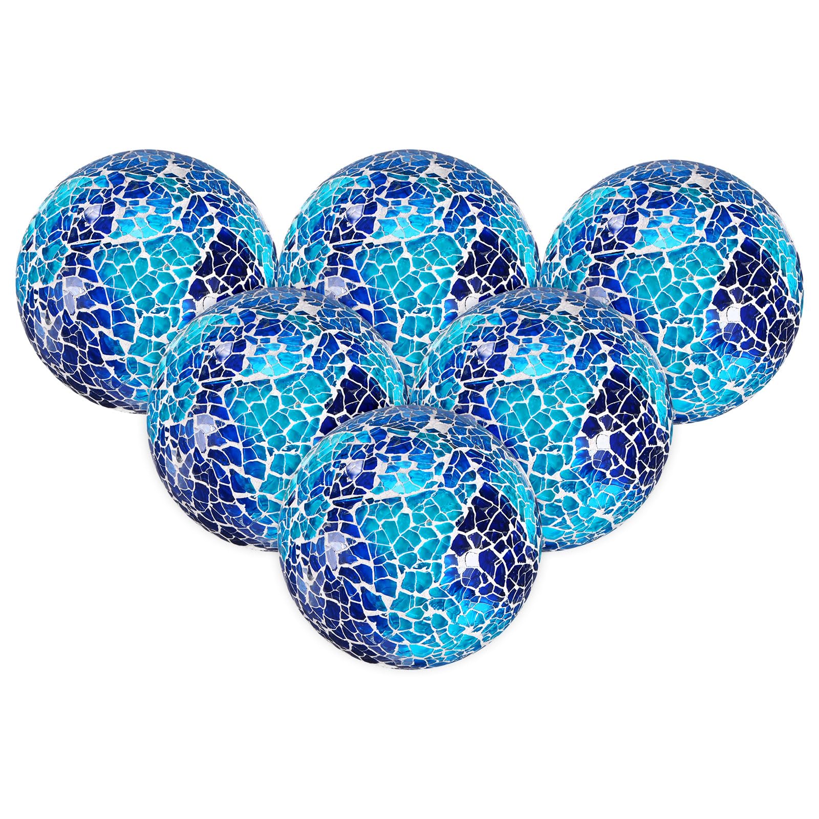 M METERXITY 6-Pack Decorative Ball 2.4 in Mosaic Glass, Blue White