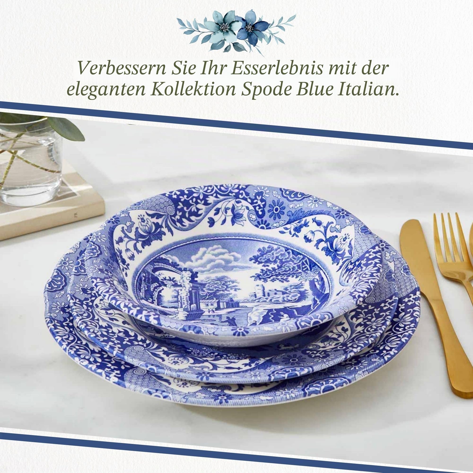 Spode Blue Italian 15cm Müslischale in Blau und Weiß 4er-Set